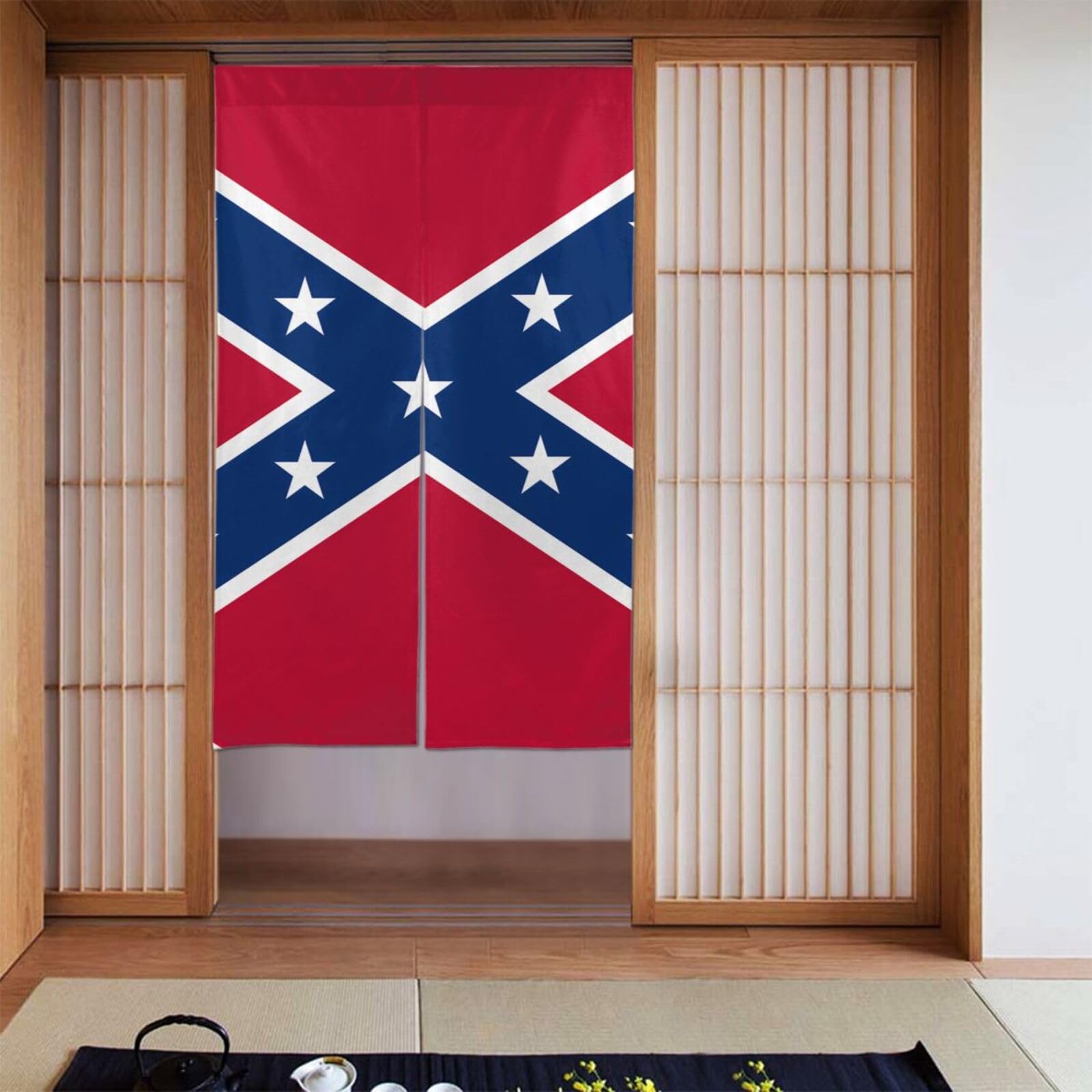 Whjssf Black Confederate Flag Printed Door Curtain Partition Splicing Privacy Protection Suitable For Kitchen, Bathroom, Room 34X56in