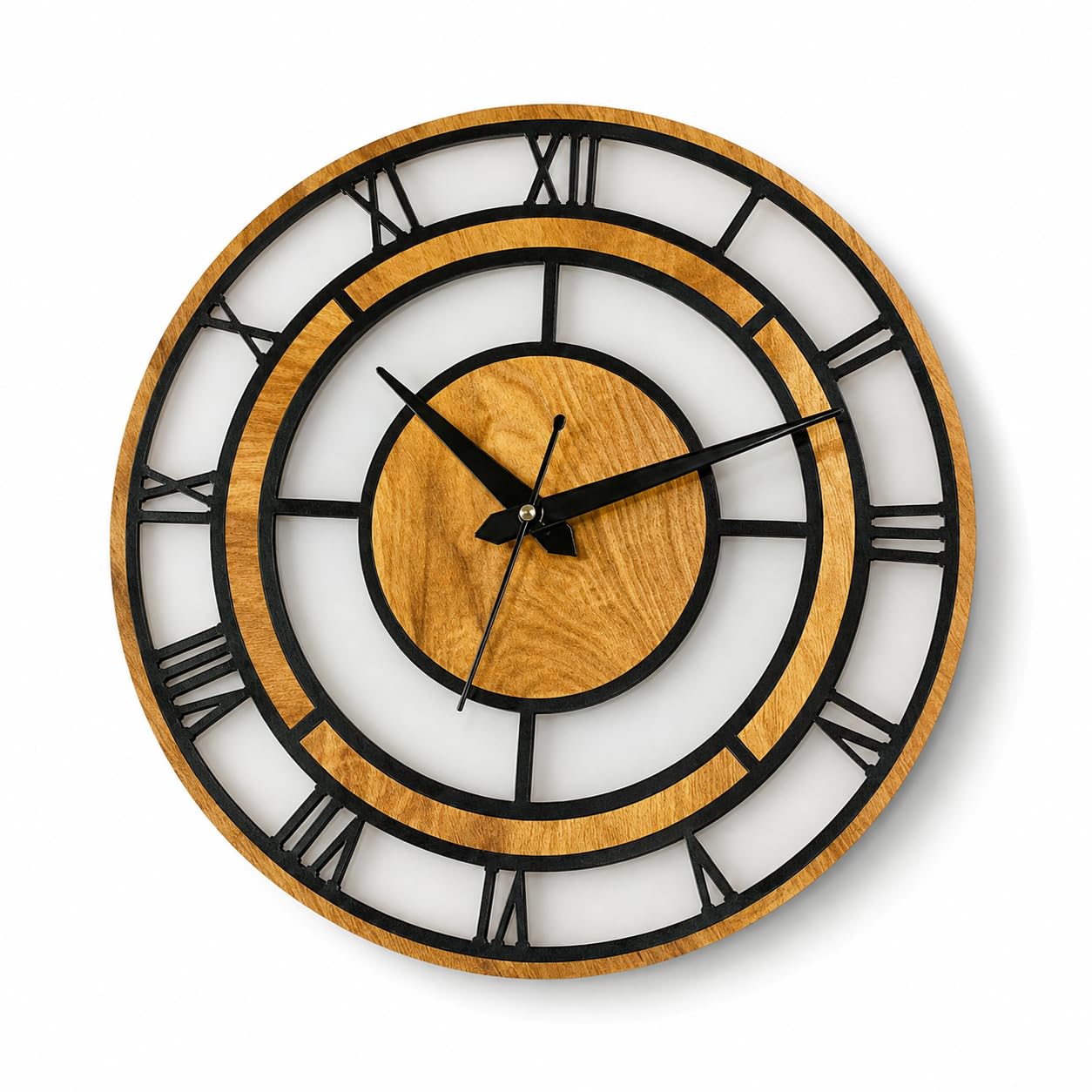 Large Decorative Wall Clock 24 Inch Rustic Wood and Metal Roman Numeral Wall Clock, Silent Non-Ticking Battery Operated Vintage Farmhouse Wall Decor for Living Room, Kitchen, Bedroom, Office-picture-30