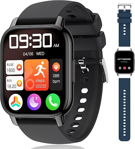 Popglory Smart Watch for Women Men Answer/Make Calls, 1.85" Smartwatch 2 Straps & Split Screen, 100+ Sports Fitness Watch with Blood Pressure/Oxygen/Heart Rate Monitor for iOS and Android
