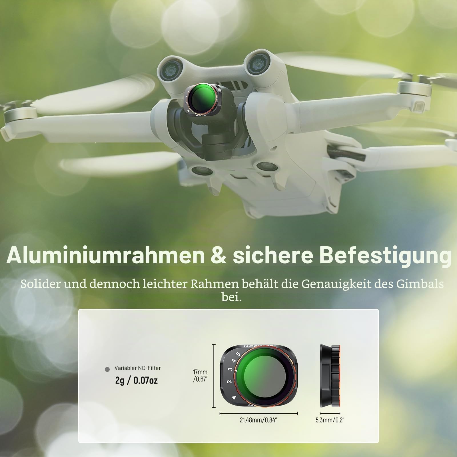 NEEWER Variables ND Filter Set, kompatibel mit DJI Mini 3 / Mini 3 Pro, ND2-32 + ND64-512, mehrfach beschichtete HD Objektive für Drohnenkameras, Zubehör für Luftaufnahmen und Videografie