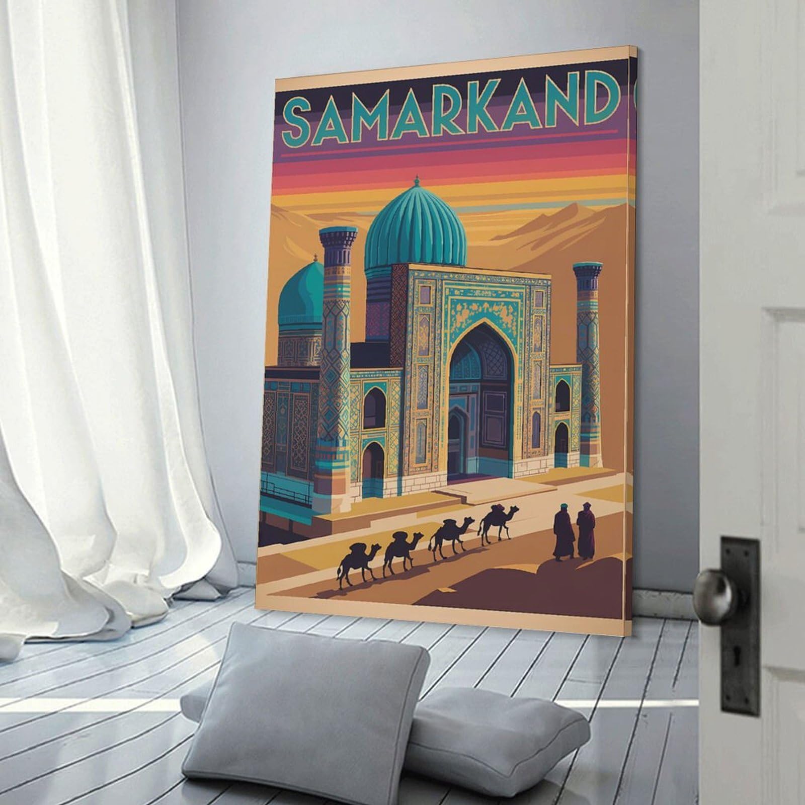 Junmoney Samarkand Travel Canvas Wall Picture 24x36inch(60x90cm), for Picture Wall Styling in Lounge Or Bedroom, Decorative Artwork with Flexible Styling