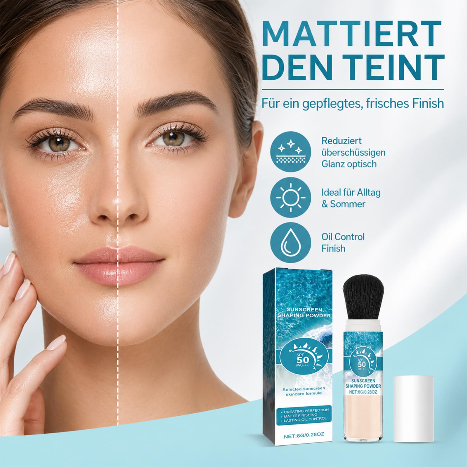 EONFAVE Puder Przeciwsłoneczny SPF50 PA+++ Ze Współczynnikiem Ochrony Przeciwslonecznej Do Twarzy Z Pędzlem Matujący Puder Utrwalający Z Olejem Kontrolnym W Podróży