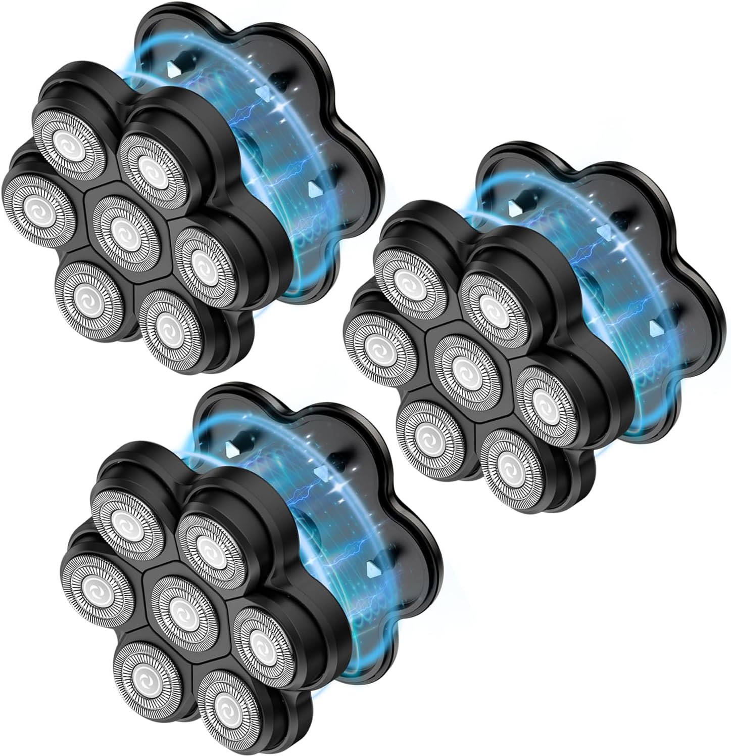 Magnetic Head Shaver Replacement Heads 7 Double Ring Waterproof Rotary Razor Blades for Bald Men Compatible with Freebird wyklaus shpavver (Black3)