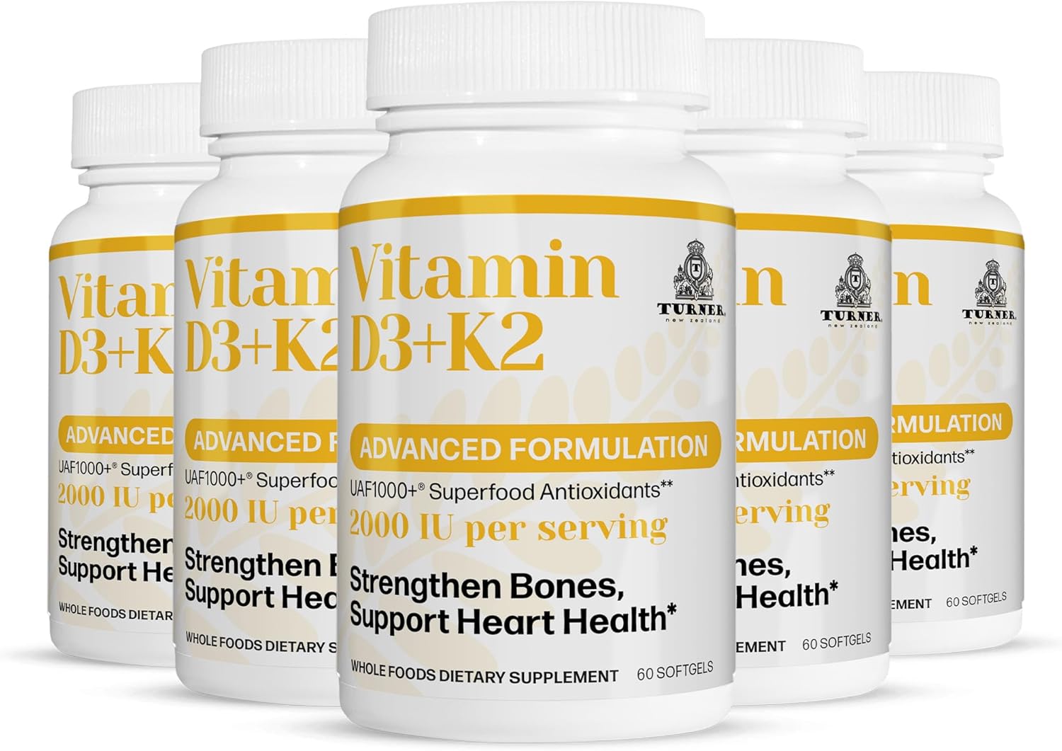 TURNER Vitamin D3 and K2 Caps, High Potency D3 2000IU and K2 (MK7) 80mcg, Unique VIT D3 from 100% New Zealand Sheep's Wool Lanolin. 300 Softgels 5 Month Supply