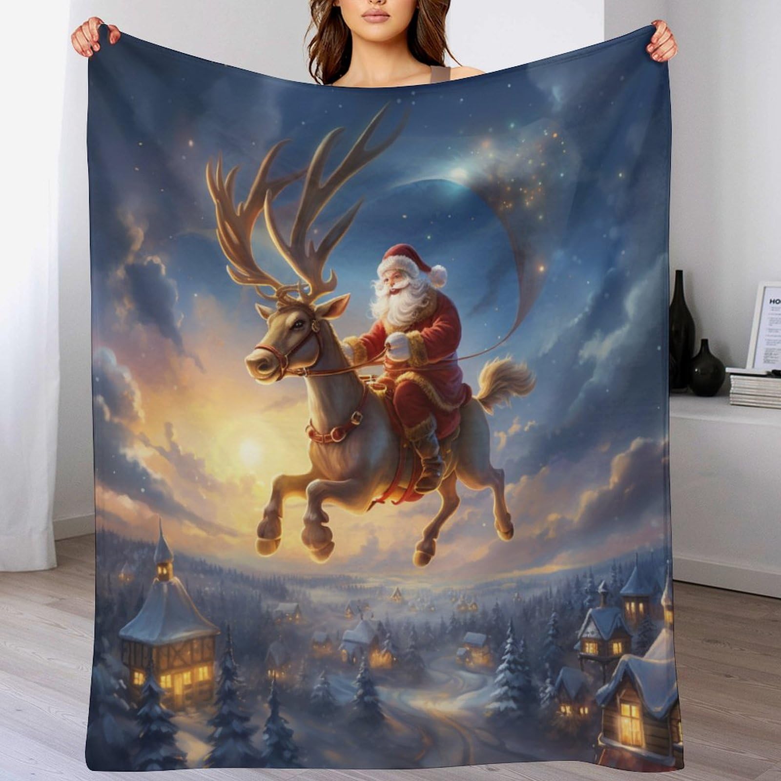 Couverture polaire Père Noël en flannel douce de 140x180 cm pour lit