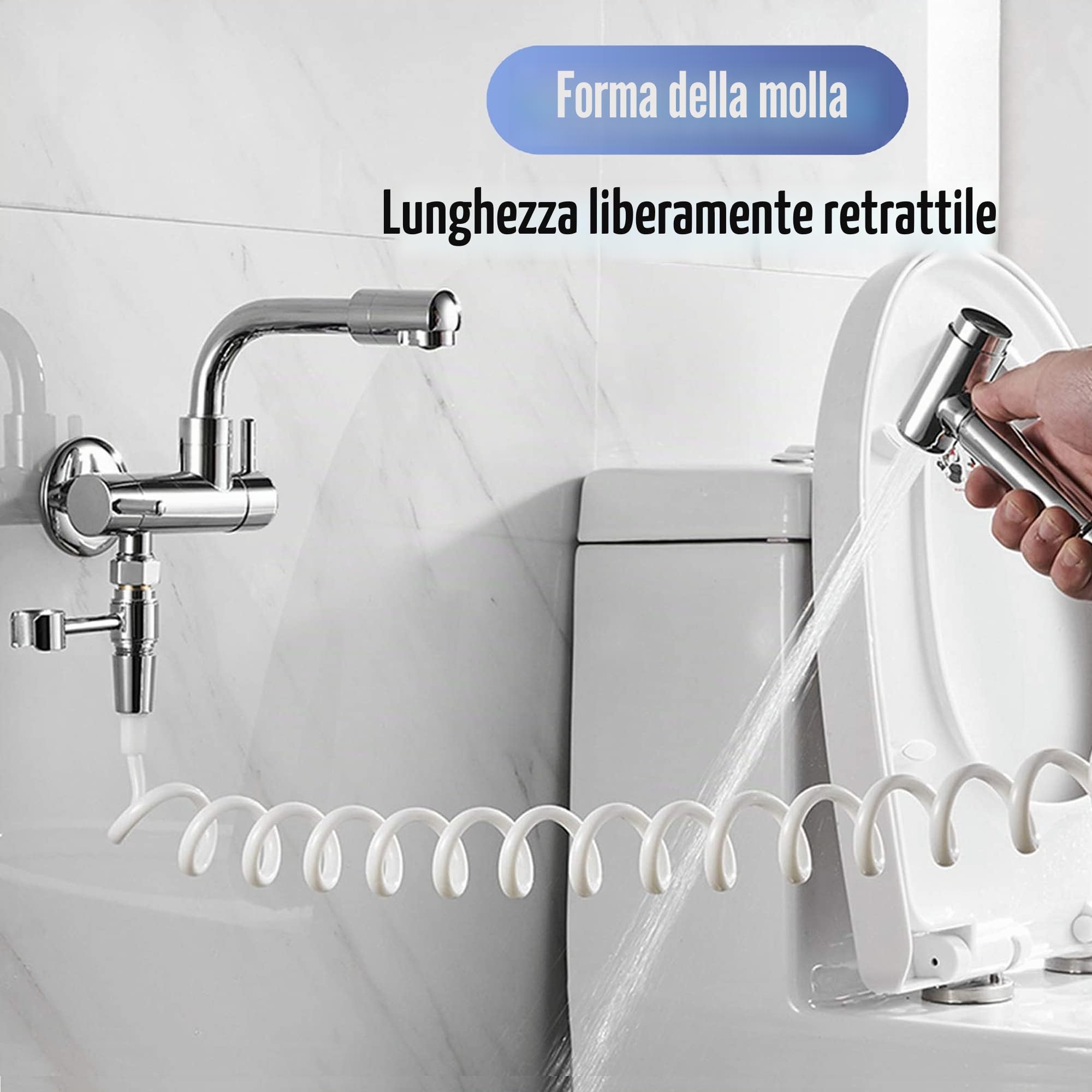 Flessibile Doccia a Molla in ABS,Telescopico Tubo Doccia,Flessibile Doccia a Spirale per Soffione Bidet,Adatto per WC Sprayer Rubinetto und Spruzzatore da Lavandino(3M,Bianco)