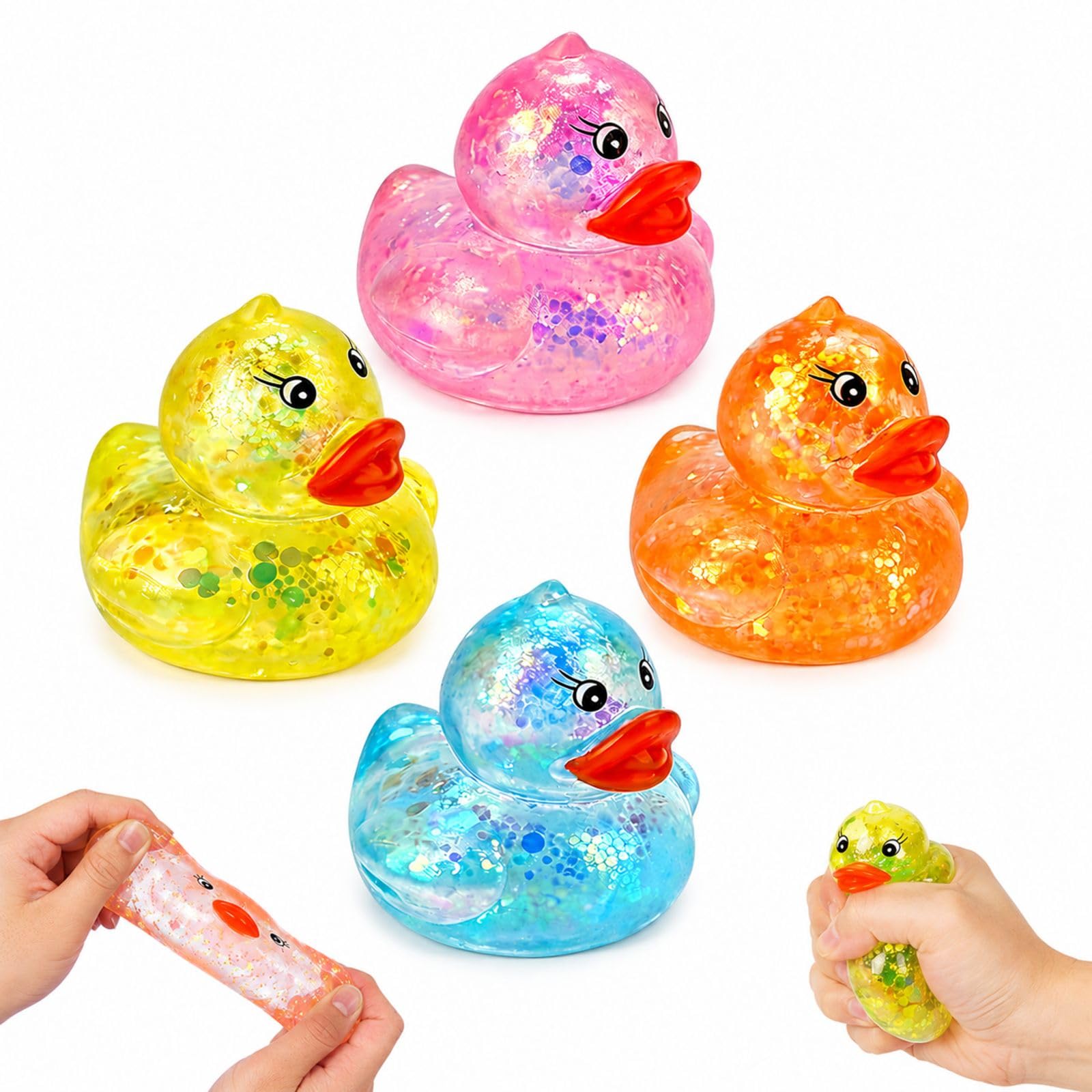 4Pcs Squishy Ducks, Squeeze Stress Relief, Fun Squishy Sensory for Adults and Teens, 4 Pack Random Colours, Soft Sensory Squeeze for Anxiety Relief and Focus ﻿