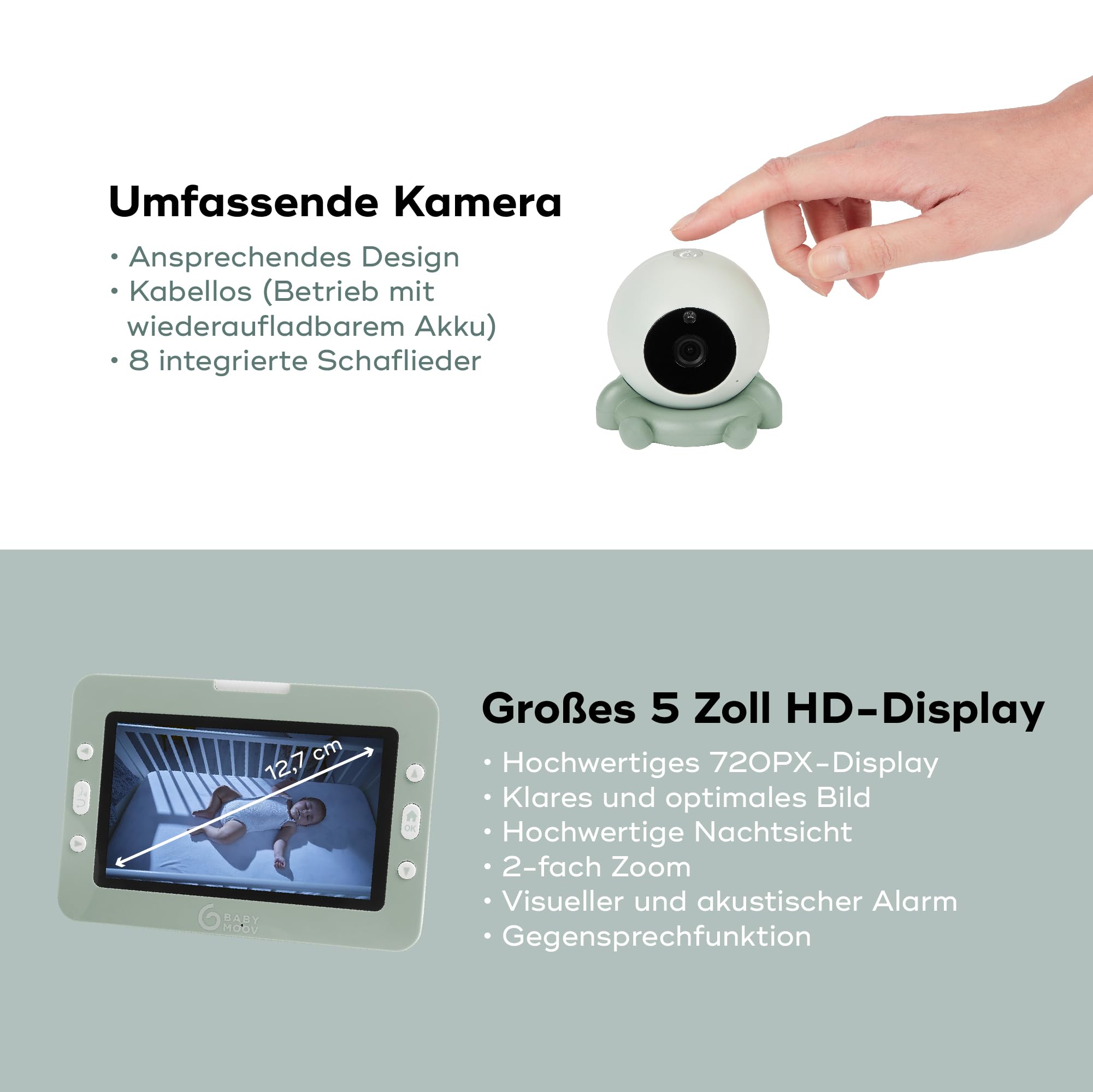Babymoov Babyphone mit Kamera Yoo GO Plus HD - 5"-Display in HD-Qualität 720px, 8 Stunden Akkulaufzeit, Sleep Technology