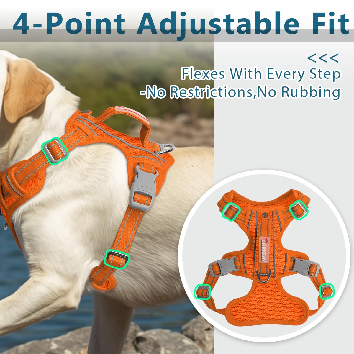 BARKBAY Dog Harness No Pull with ID Tag Pocket - Heavy Duty, Reflective, Easy Control for Large Dogs(Orange,L) - image 6