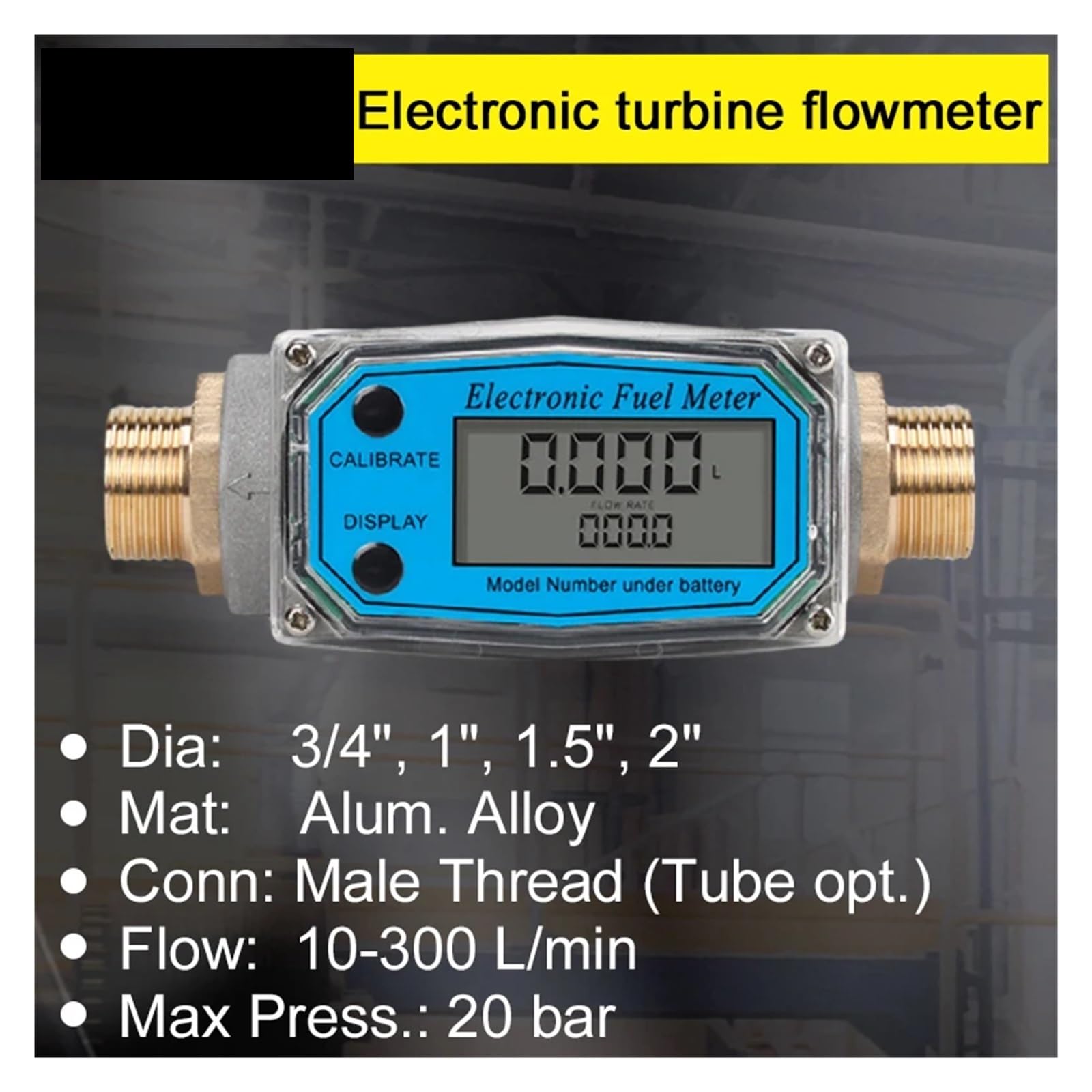 Caudalimetro, Medidor de flujo turbina digital aluminio con rosca 3/4" (1 pulgada), 1.5" .8 cm) y 2" (5, medidor electrónico combustible for agua, diésel, gasolina líquidos(1-inch)