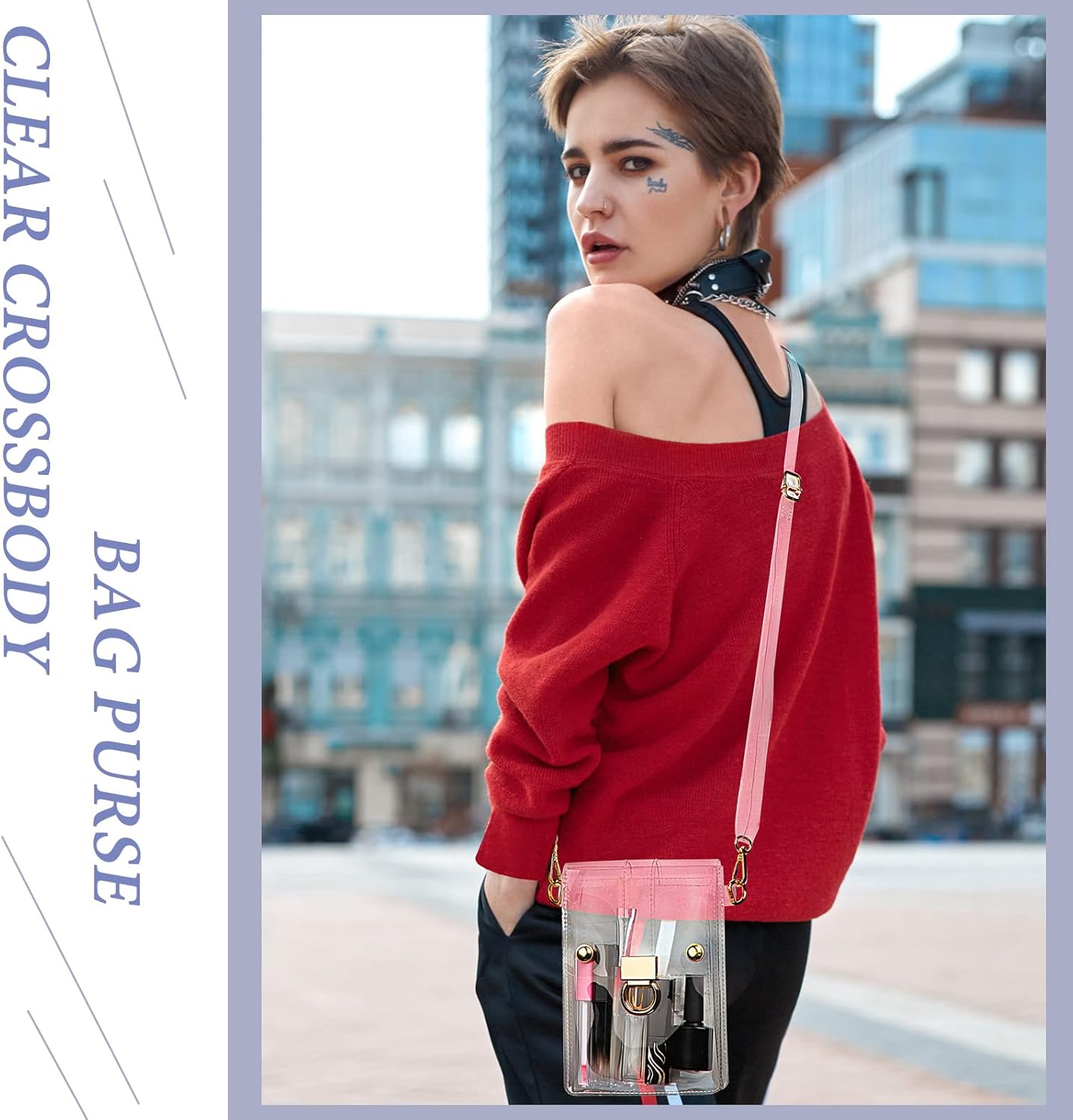 Clear Bag Stadium Approved 2 Pieces Transparent Crossbody Bag Clear PVC Bag Plastic Clear Side Bag See Through Crossbody Bags for Women Girls Men Cell Phone Sporting Events Concert School - Image 4