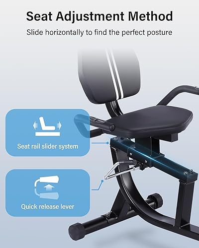 Miniatura 4 de ECHANFIT Bicicleta estática reclinada con conectividad Bluetooth opcional, 16 niveles de resistencia magnética y monitor de frecuencia de pulso para