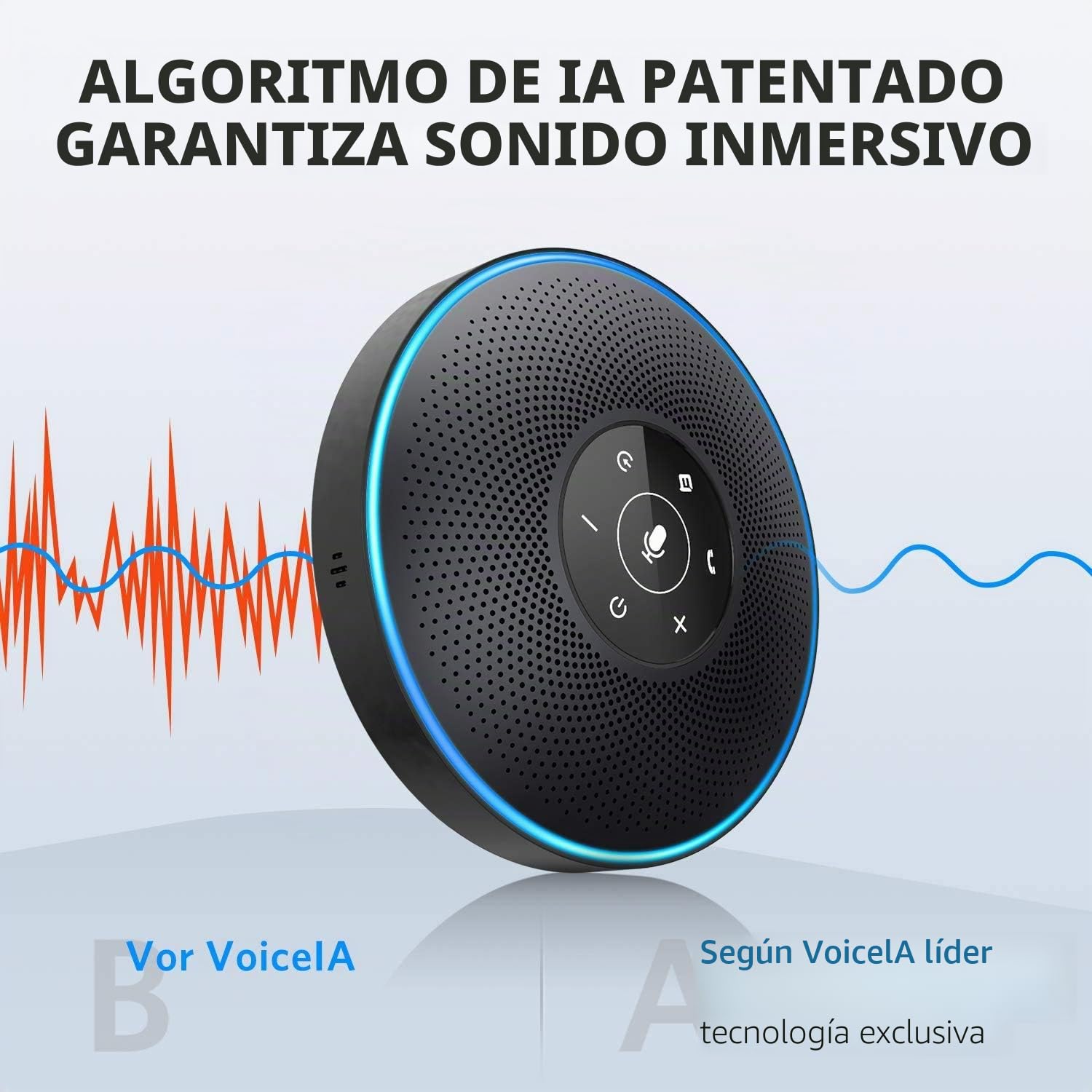 EMEET Altavoz de Conferencia Bluetooth - Sistema de Manos Libres USB para 5-10 Personas, Altavoz con 4 micrófonos AI, reconocimiento de Voz de 360 ​​°, micrófono de Conferencia con dongle