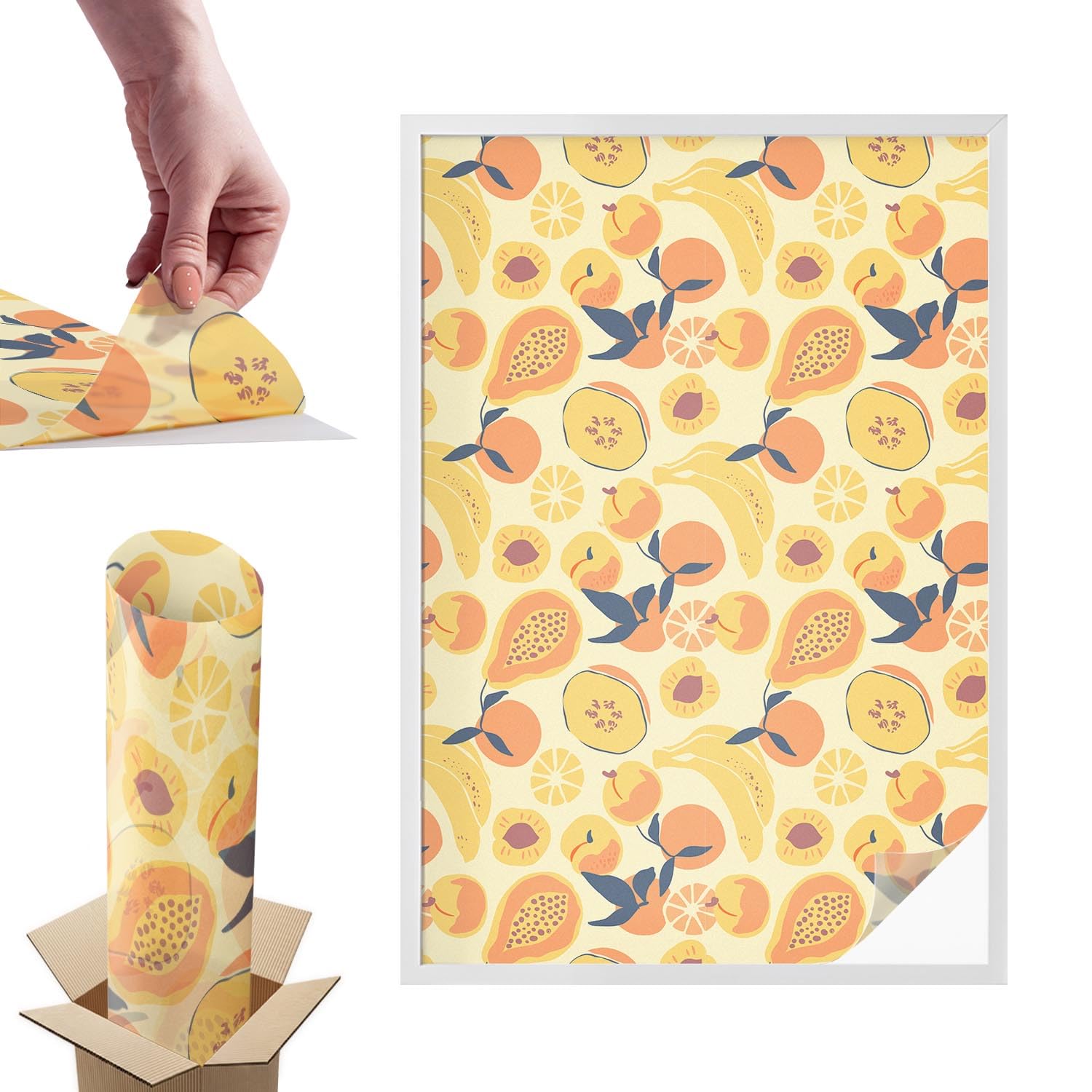 Film pour fenêtre pour chambre et cuisine décor vitrail fruits