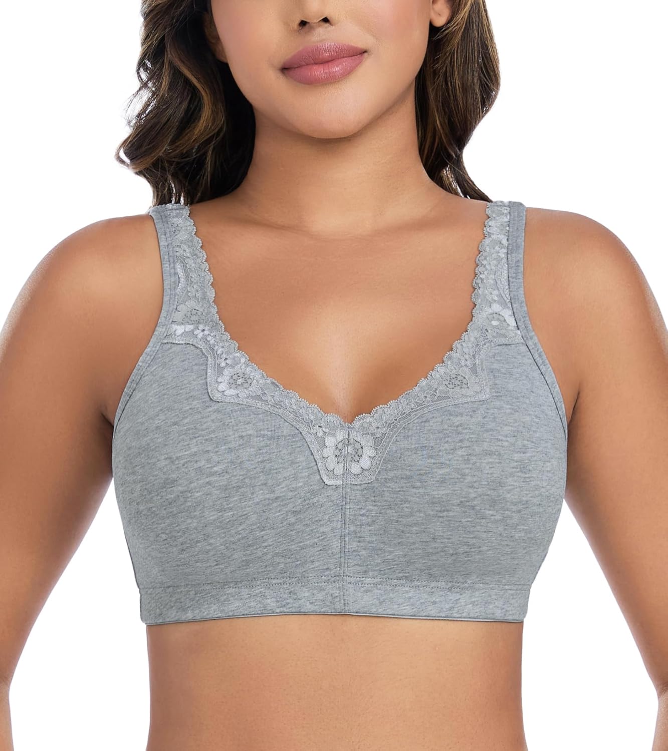 DotVol Women's Comfort Cotton Bra Full Coverage Wirefree Embroidered Lace Non Padded Lift Everyday Bras - Image 2