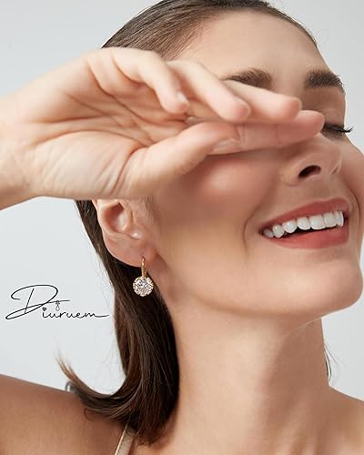 Miniatura 2 de Aretes colgantes redondos con diseño de flor de cristal para mujer, chapados en oro de 14 quilates, con circonita cúbica brillante, Oro amarillo