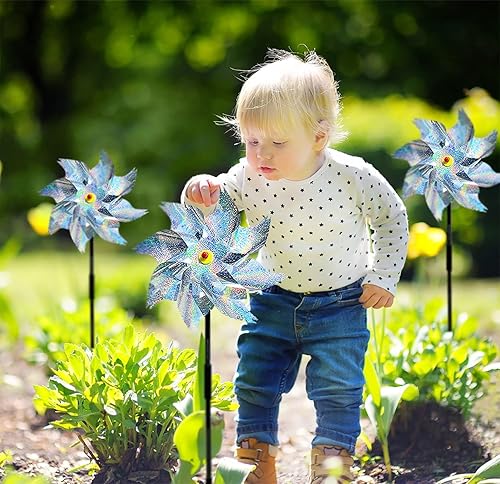 Miniatura 6 de Paquete de 5 molinetes para patio y jardín, molinetes reflectantes para disuasión de aves, molinetes para exteriores, molinetes al aire libre para