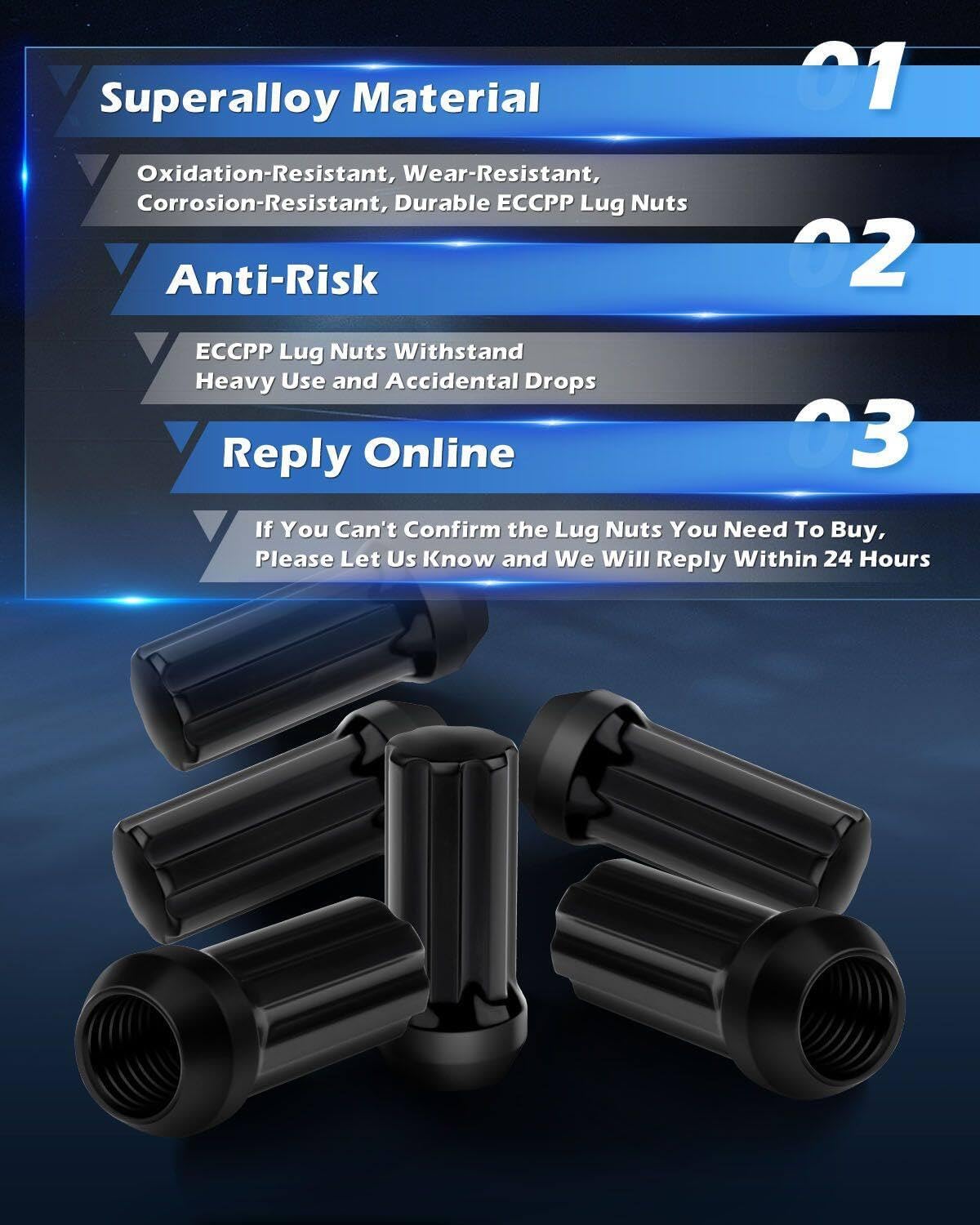 ECCPP 9/16 Wheel Lug Nuts 32Pieces +2 Keys Black Truck Spline Bulge Acorn Drive Close End 3/4" hex Size Lug Nuts for Dodge Ram 1500/2500/3500/2500 Van 1994-2010