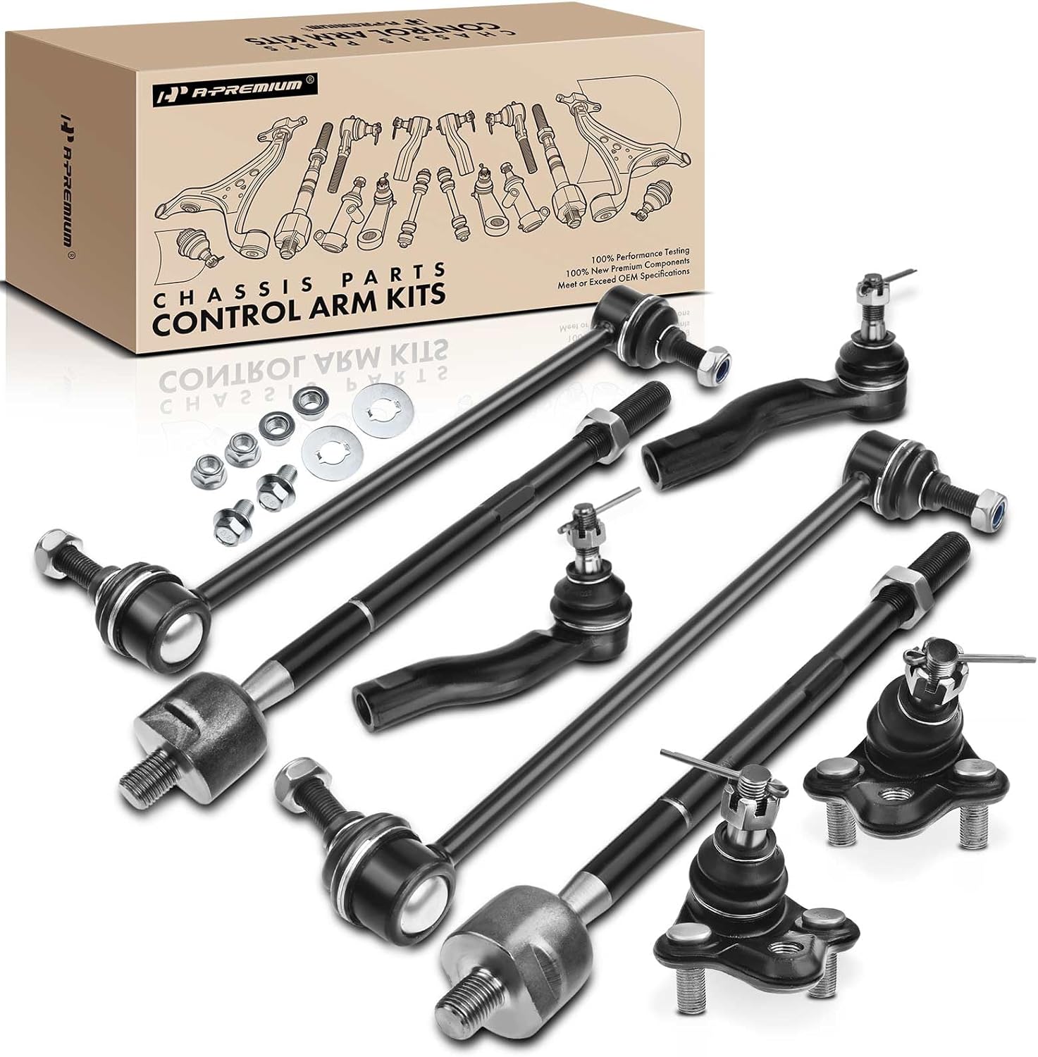 A-Premium Set of 8, Front Sway Bar Link, Lower Ball Joint, Inner & Outer Tie Rod End, Compatible with Toyota RAV4 2001 2002 2003, GAS Only