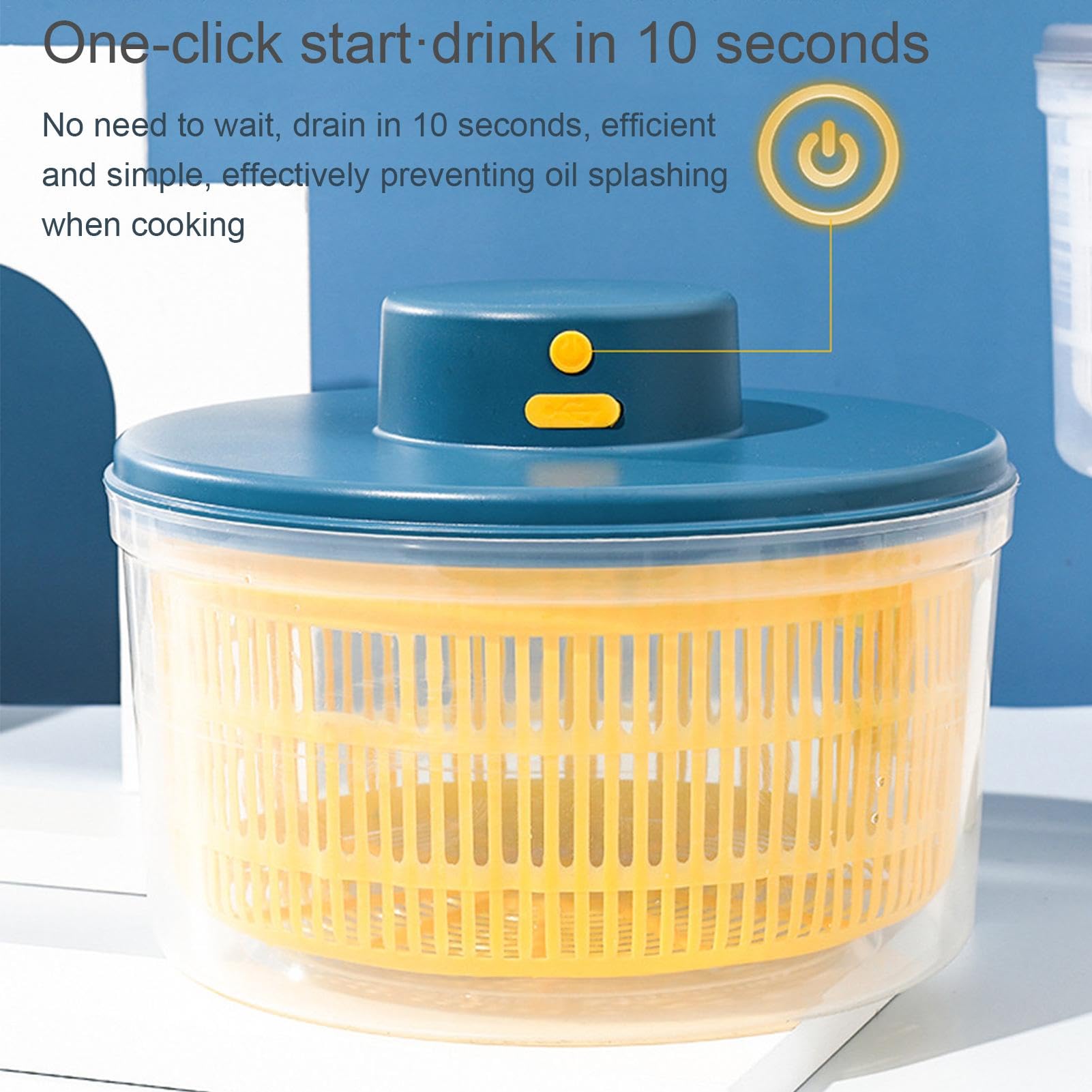 Mélangeur électrique à Drainage Rapide, séchoir à Salade et légumes | Séchoir à légumes d'une capacité de 3 L | Mélangeur électrique à Chargement USB sécurisé pour Un séchage Efficace