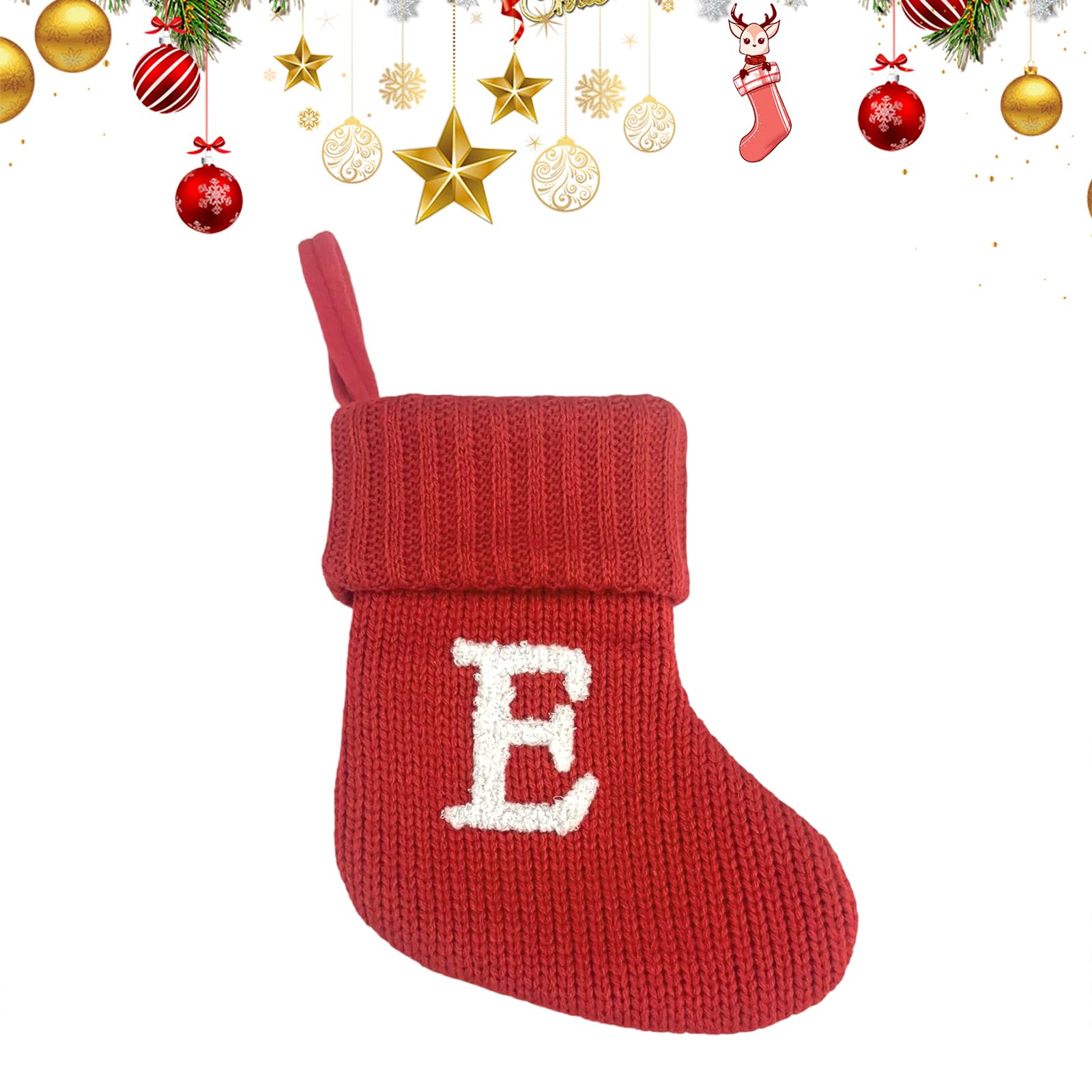 Uoaesr E Christmas Stocking, Knitted Festiv Sock With Mbroidered Letter, 18X15cm Personalized Christmas Stockings, Hanging Stocking For Fireplac & Tre Decor, Personalised Gift Bag (E)