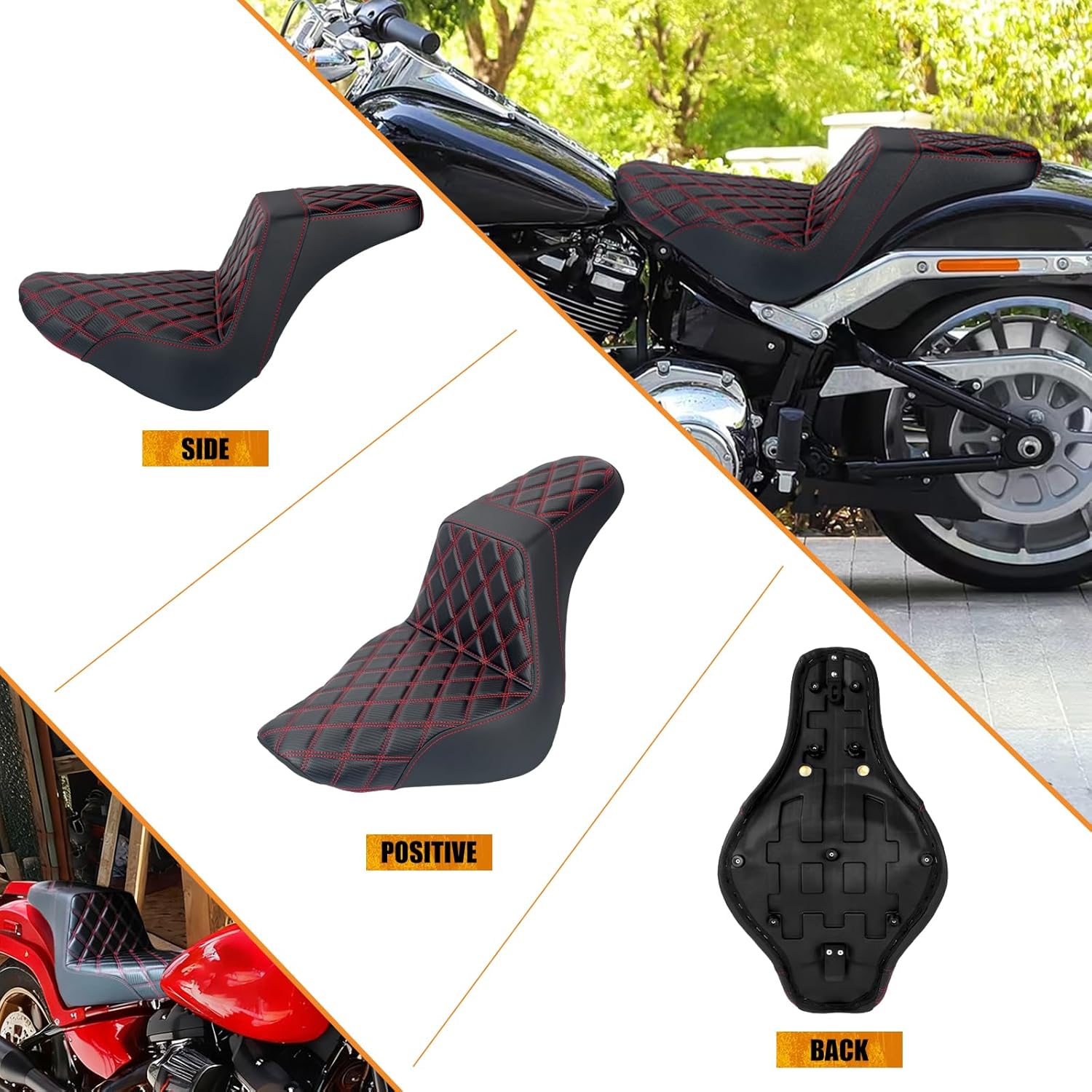 One-Piece Driver Passenger Seat Front Rear Cushion Fit For Harley Softail Fat Boy FLFB FLFBS 2018-2025 Breakout FXBR 2023-2025 (Red Stitching)