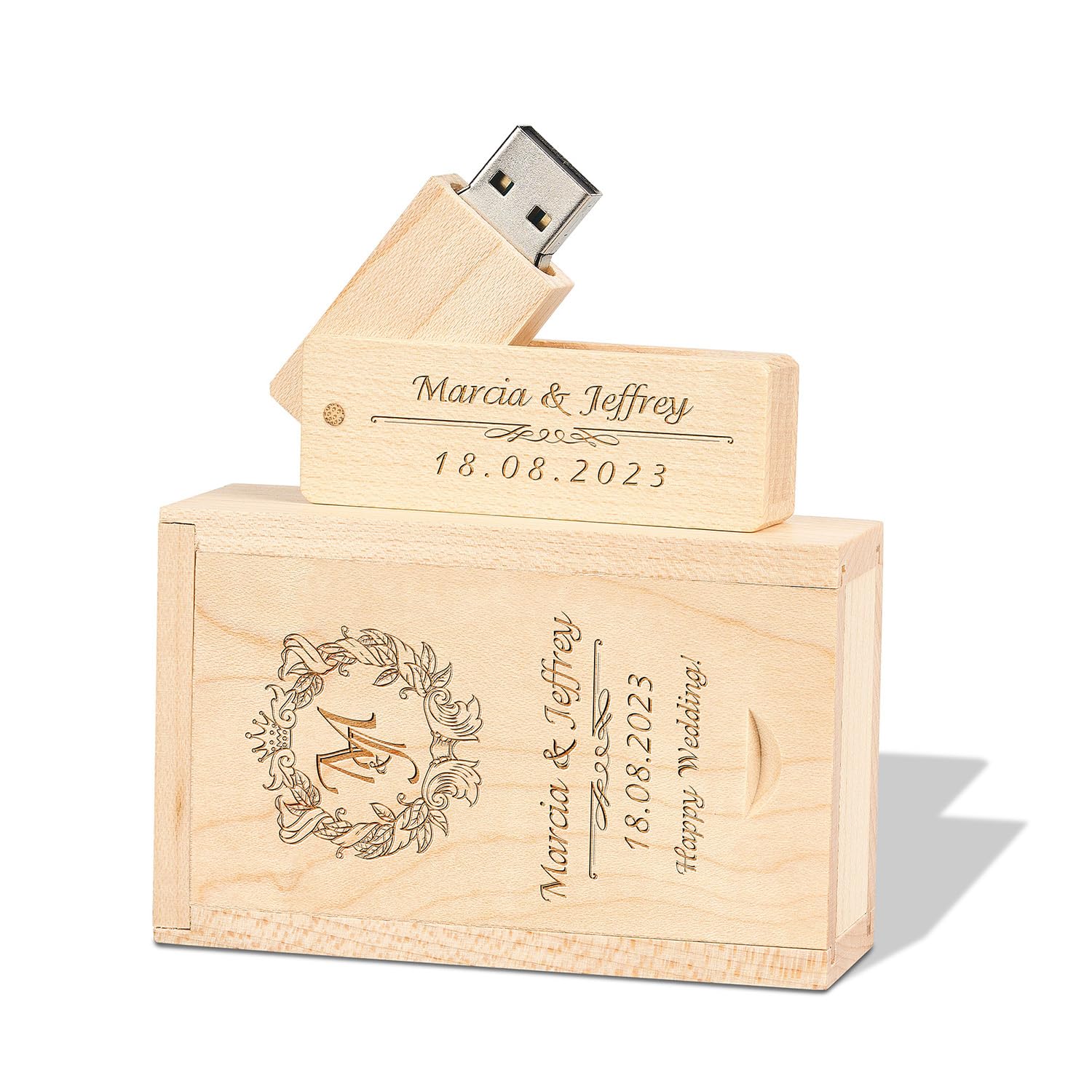 Chiavetta USB con incisione personalizzata in legno massello Drive USB 3.0 Chiavetta USB in Acero legno con incisione regalo personalizzata per matrimoni, anniversari, lauree, compleanni (256GB, A)