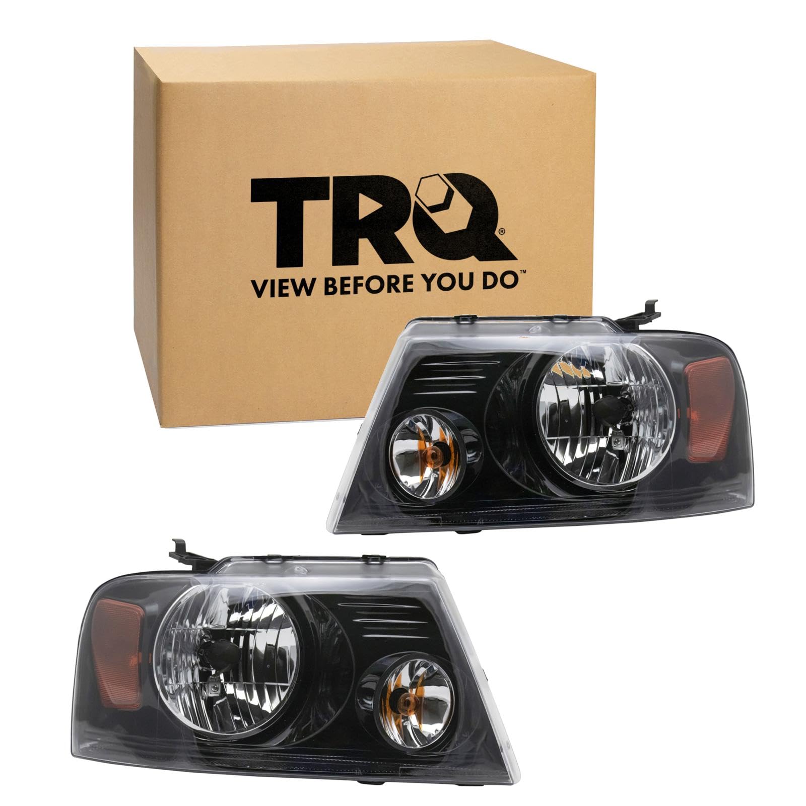 TRQ 2 Piece Headlight Assembly Set Driver &amp; Passenger Side Compatible with 2006-2008 Ford F-150 Harley-Davidson Edition FO2502247 FO2503247