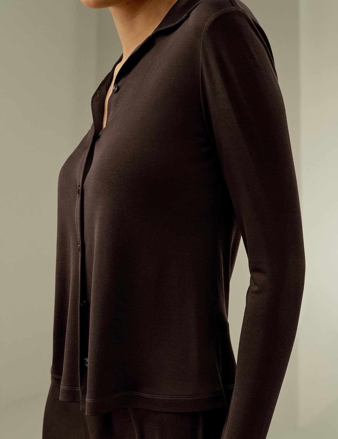 LilySilk 100% Silk Jersey Shirt for Women Basic Slim Silk Knit Stretchable Long Sleeve Button Front - Image 8