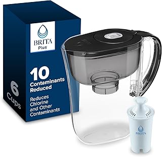 Small 6 Cup Water Filter Pitcher, 1 BritaPlus Filter, Metro, Black (Package May Vary)