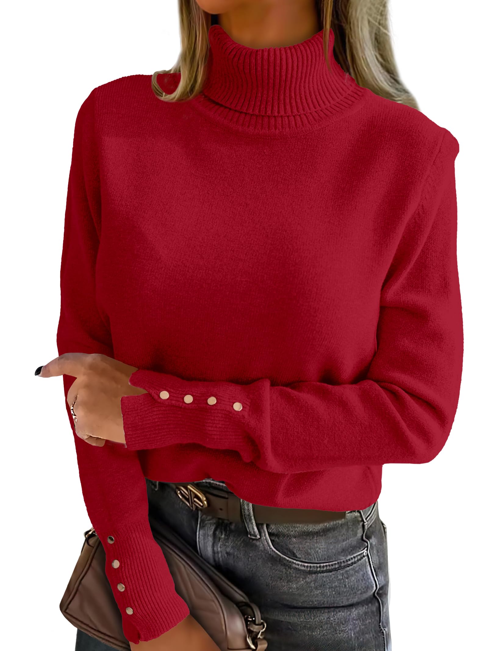 ANRABESS Turtleneck Sweaters for Women Long Sleeve Dressy Casual Soft Knitted Button Pullover Tops 2025 Fall Winter Clothes