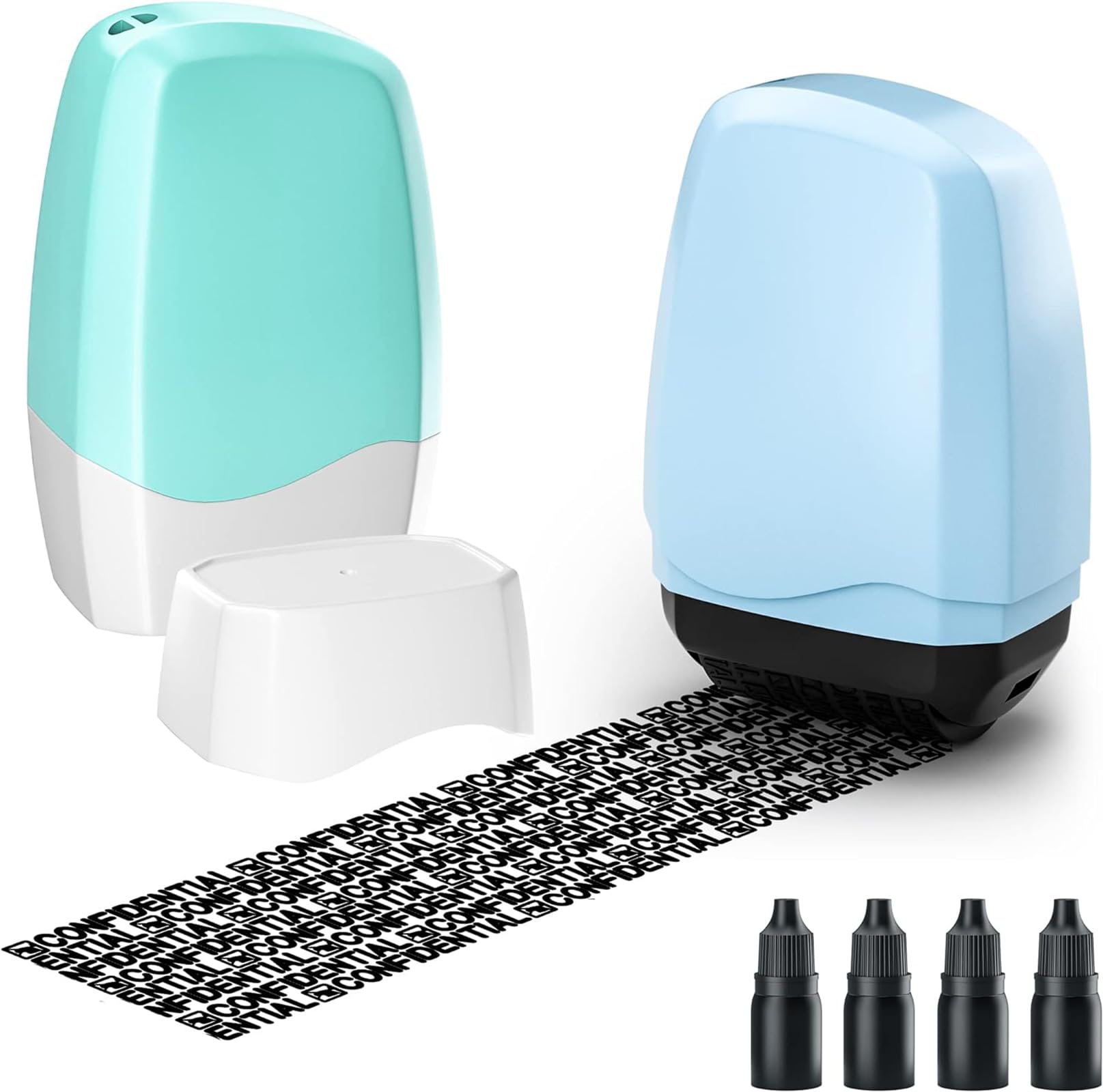 BEETO Identity Theft Protection Roller Stamp, 2 Packs Confidential Roller Stamp with 4 Pack Refills Ink, Identity Protection Roller Stamps for ID Theft Security and Personal Privacy Stamp (Blue&Green)