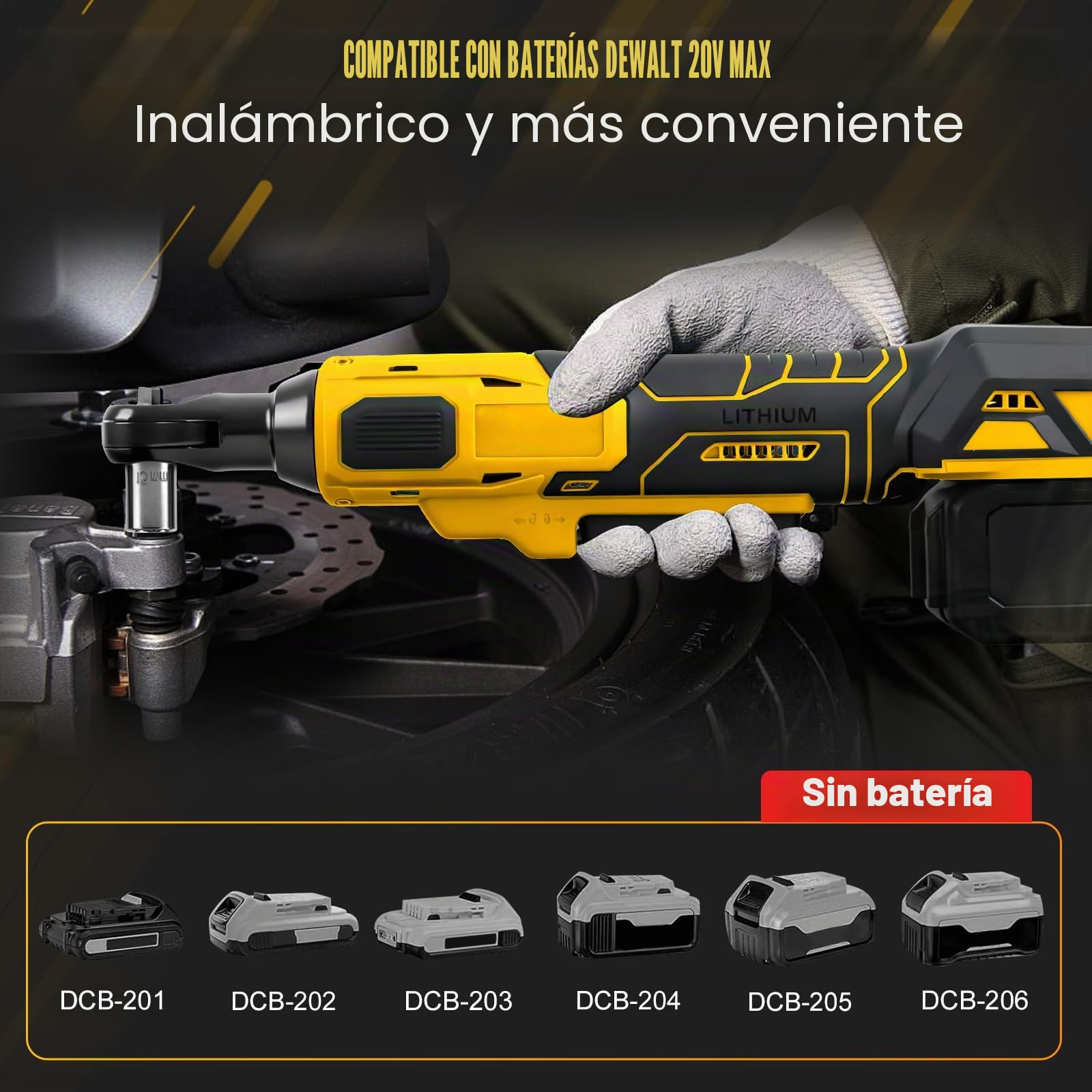 Llave de carraca 3/8" a batería para Dewalt 20V (sin batería) | 80 Nm, Carraca Eléctrica sin Escobillas, Adaptador 1/4", Barra de Extensión y 7 Llaves