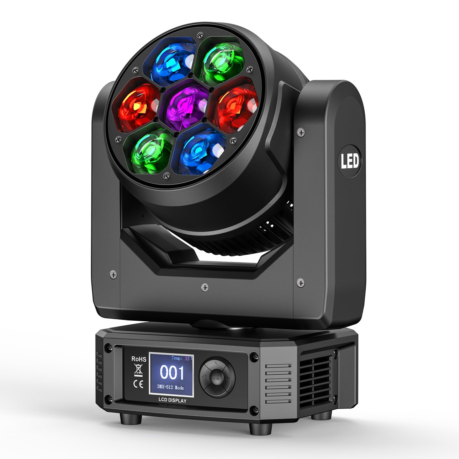 Moving Head LED 7X40W Discolicht Partylicht RGBW Zoomfunktion Wash Effekt Bühnenlicht Strahler DMX DJ Party Strahler für Discolicht Party Hochzeits DJ Party Strahler