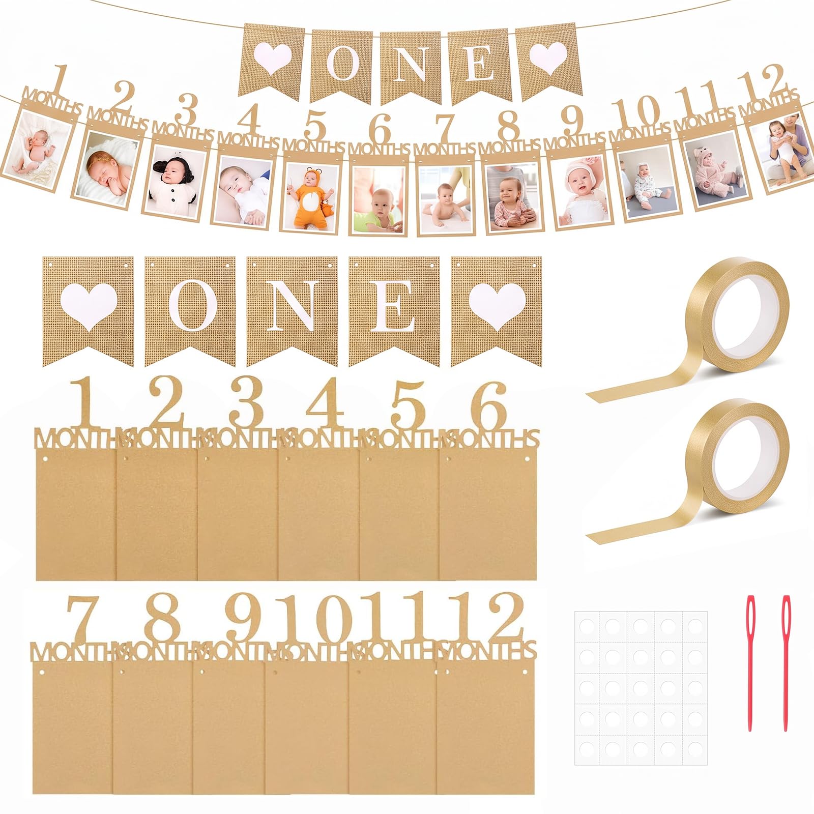 HotoPink 1st Birthday Baby Photo Banner, Monthly Milestone Photograph Decor
