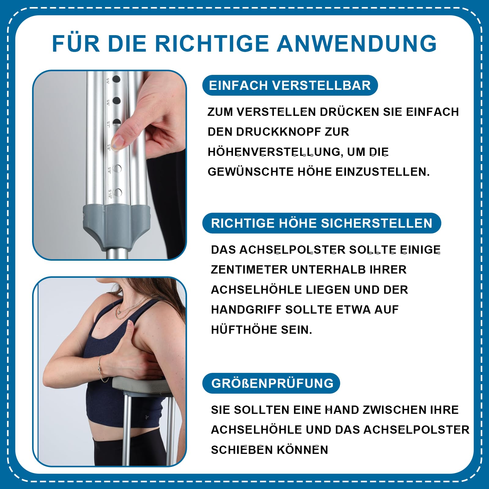 Achselkrücken Unterarmgehstützen Stoßdämpfende Federn 150 KG Belastbar