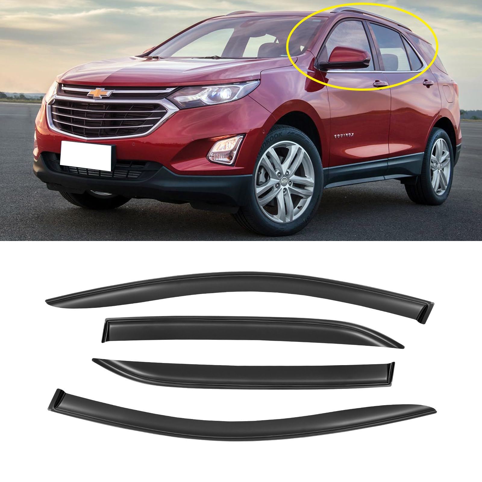 Window Rain Guards for 2018-2024 Chevrolet (Chevy) Equinox, Window Visor Guard Vent Wind Shade Deflector Rain Shield Protector Sun Visor for 18-24 Equinox,Tape-on/Outside-Mount, 4 Pieces