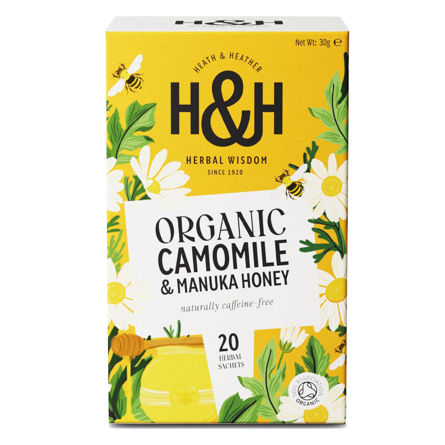 Heath & Heather - Organic Camomile with Manuka Honey • Soothing Floral Sweetness • Naturally Caffeine-Free • Vegan • 20 Tea Bags