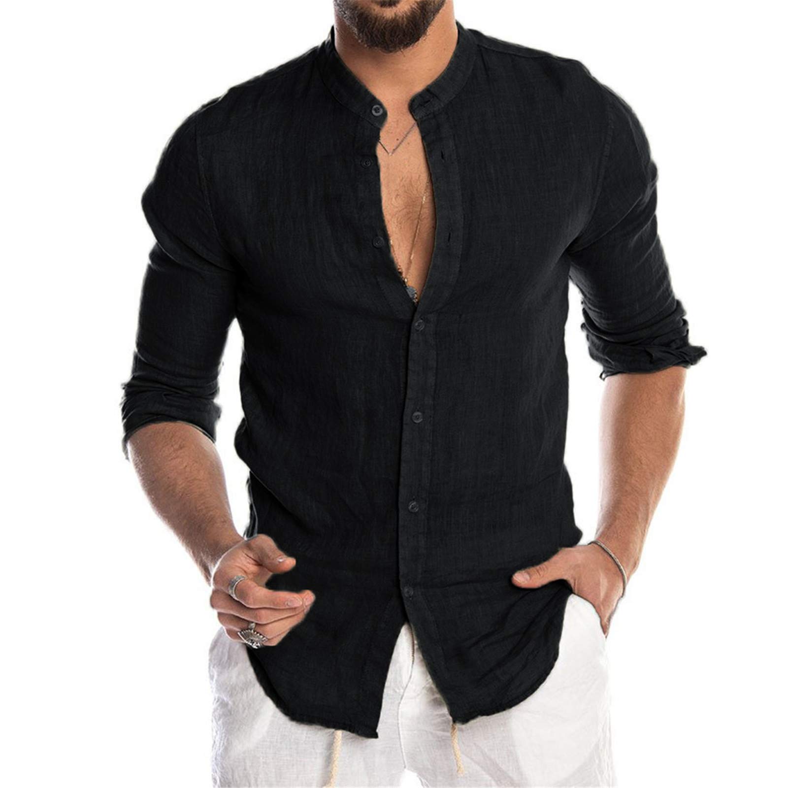 Herren Lässige Bluse, Baumwolle Leinen Hemd Lose Tops Langarm Hemd Frühling Herbst Sommer Casual Hübsches Männer Hemd