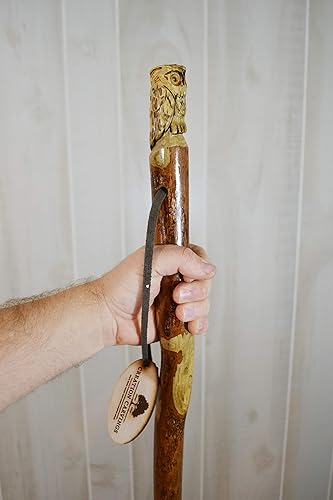 Miniatura 5 de Bastón de madera oscura con talla de búho, tallado a mano, hasta 60 pulgadas