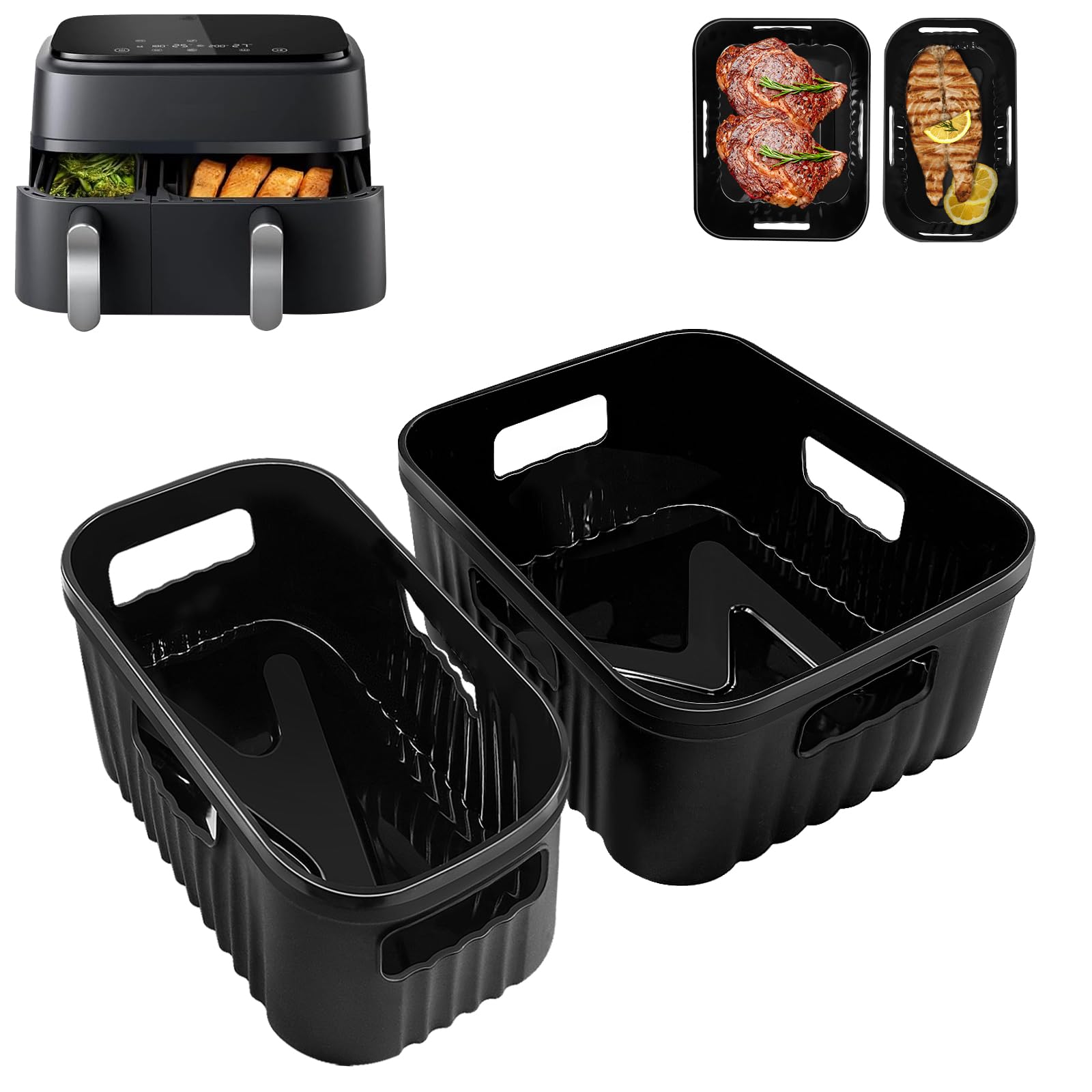 Molde Silicona Freidora de Aire para Philips Dual Basket Airfryer 3000/5000 Serie 6L/3L, Moulinex Dual Easy Fry 5,2/3,1 L EZ9018, 2 piezas Accesorios Freidora de Aire für Philips 9L, Moulinex 8,3 L