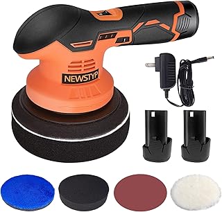6 Inch Cordless Car Buffer Polisher with 2Pcs 12V 2.0Ah Rechargeable Battery, 6 Variable Speed, 5000RPM, Wireless Buffer Polisher Kit for Waxing/Car Detailing/Car Scratch Repairing/Sander