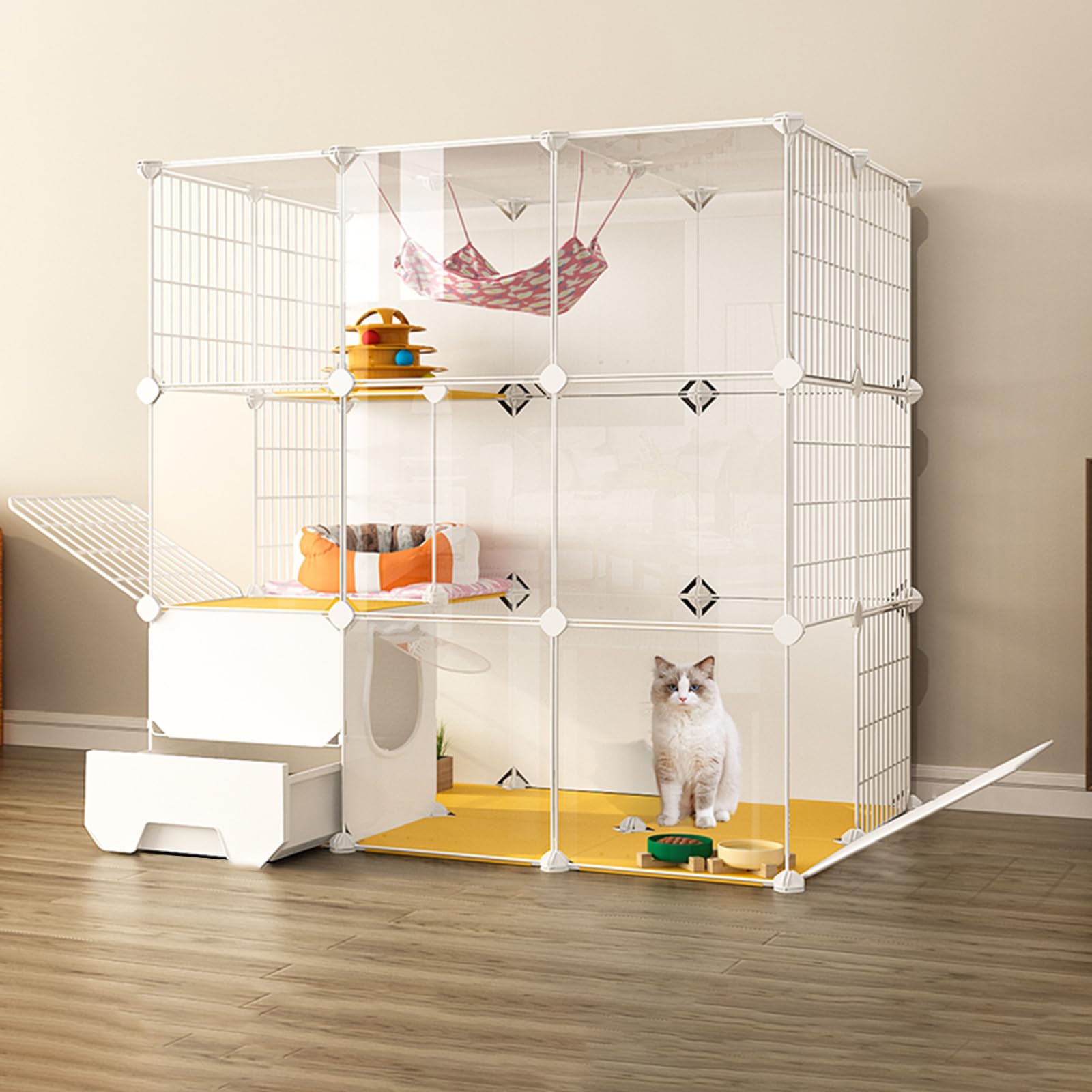 asdchZen Portable Cat Cage,Large Indoor Cat Cage,Indoor Cat Cage With Litter Box,Pet Cages For Small Animals,Indoor Diy Cat Playpen,For And Cat,111 * 75 * 111Cm