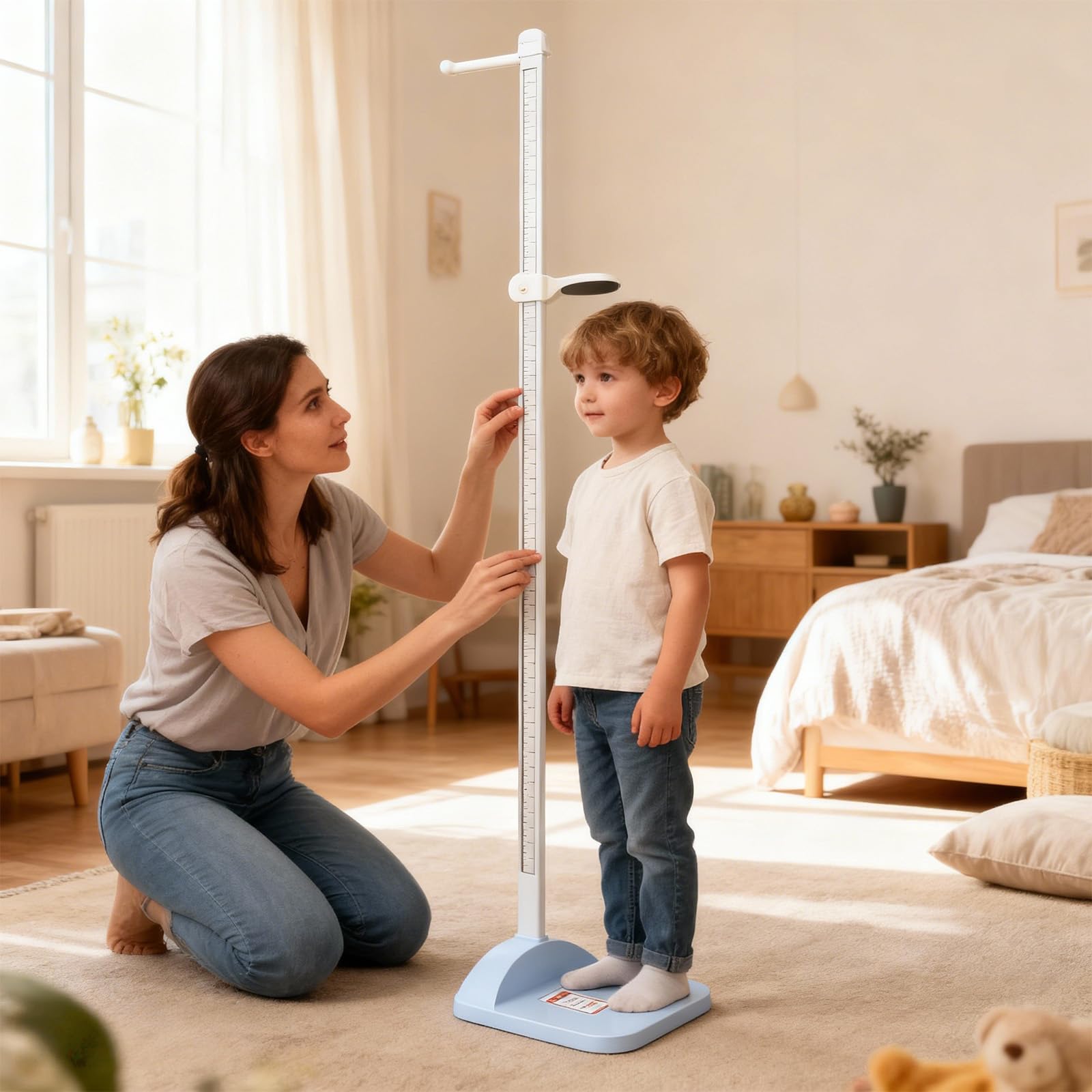 Stadiomètre Portable 20 à 210 cm, Barre de Mesure de Hauteur avec Double Affichage Gradué, Altimètre Numérique Amovible, Toise de Mesure Taille Médicale Jauge de Hauteur pour la Maison, L'école