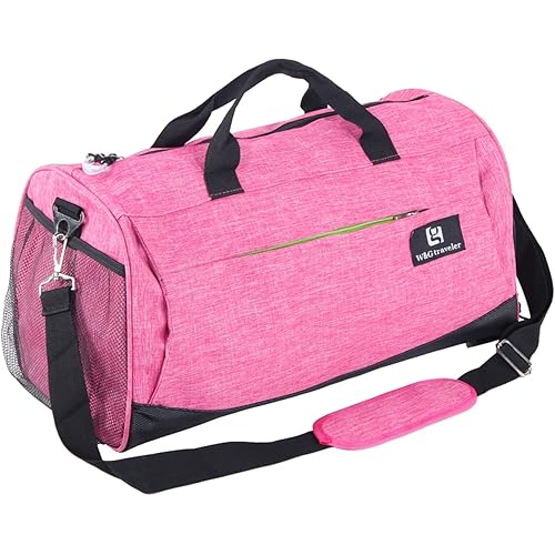 Sports Gym Bag with Wet Dry Pocket, Shoe Pocket & Water Bottle Holder, Travel Duffel Bag for Men Women, Athletic Fitness Bag, Multi Pockets, Pink 32L