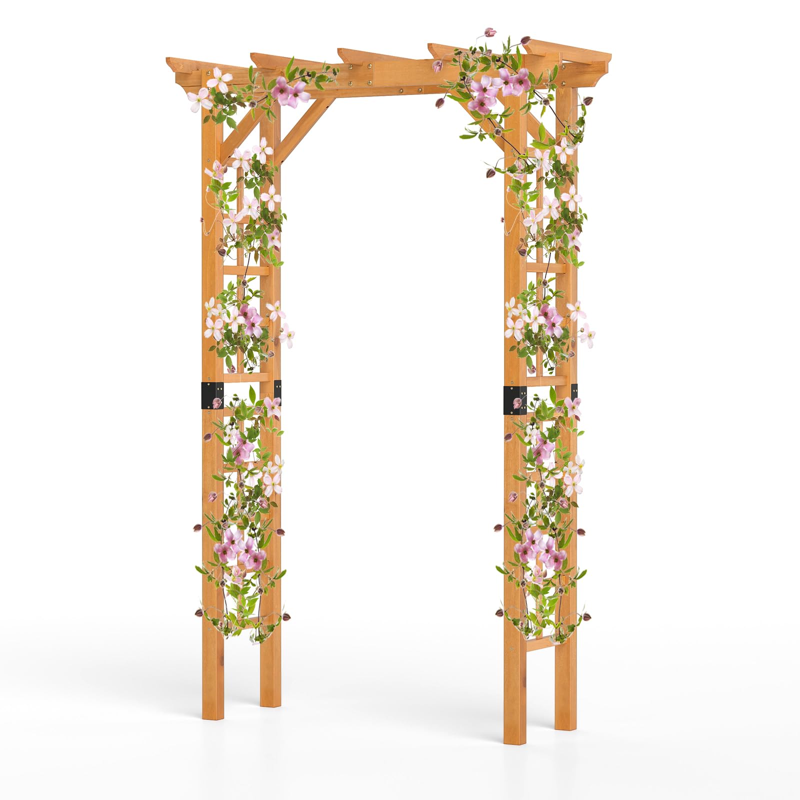 HOMASIS Arche de Jardin en Bois, Arche pour Escalade avec Auvent, Tonnelle Extérieure pour Roses et Glycines, Décoration de Jardin pour Fête et Mariage (140 x 60 x 215 cm)