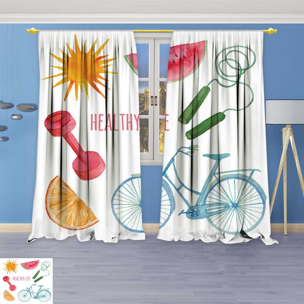 SOCOMIMI Linen Curtains Town Objects Set Drawn Isolated s in Vector Builds Trees Lamps Print Window Curtain Drapes Set for Living Room 72W x 84L inch
