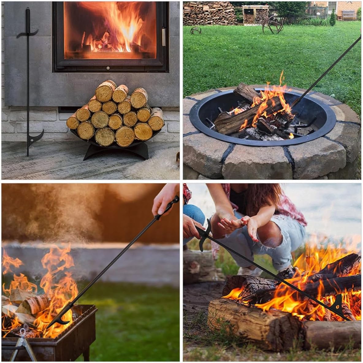 Black Steel Fireplace Poker for Fire Pit, Portable Handheld Tool