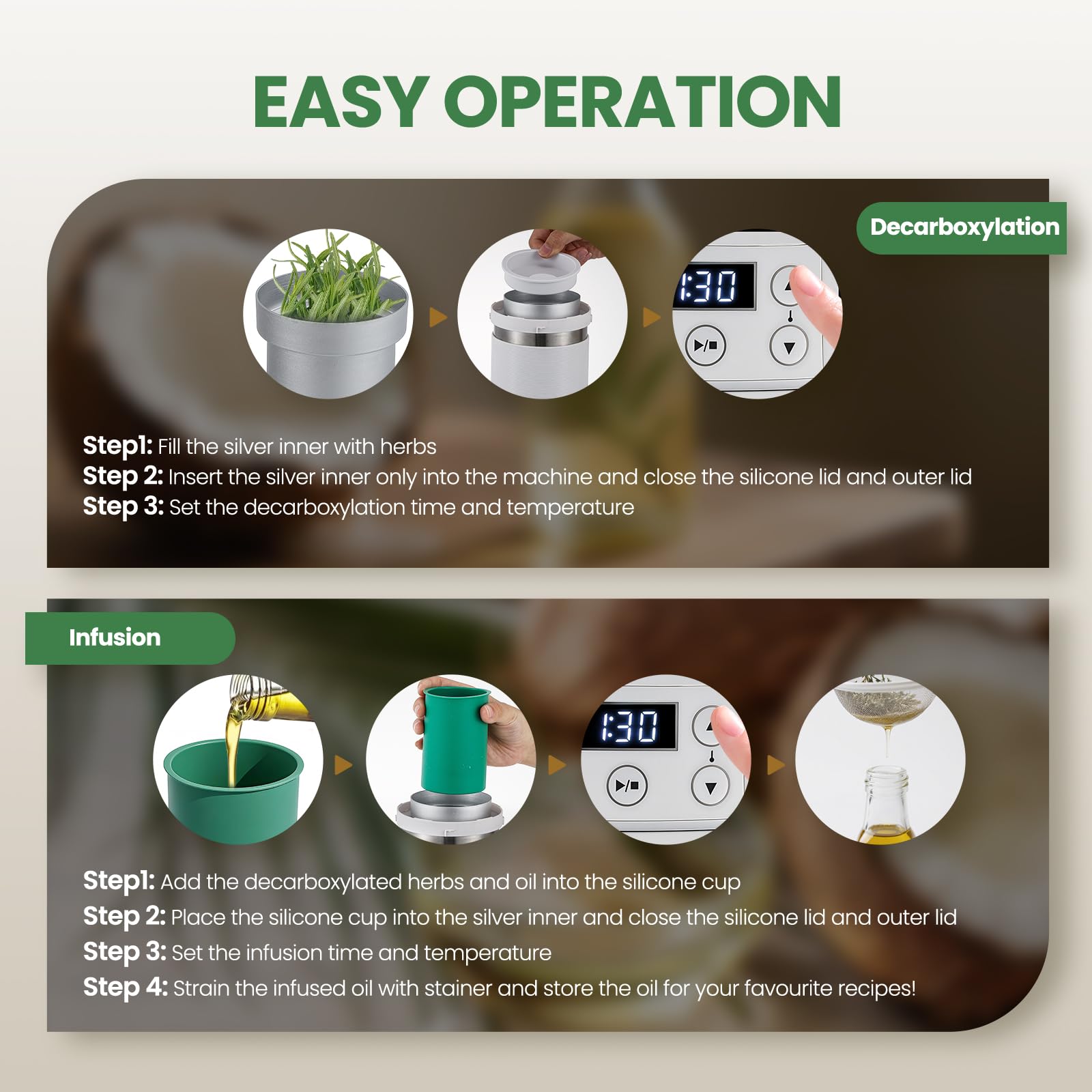 HuanyuDécarboxylateur pour herbes aromatiques Machine à infusion d'huile d'herbes aromatiques avec gobelet en silicone Décarboxylateur et infuseur d'herbes aromatiques avec passoire