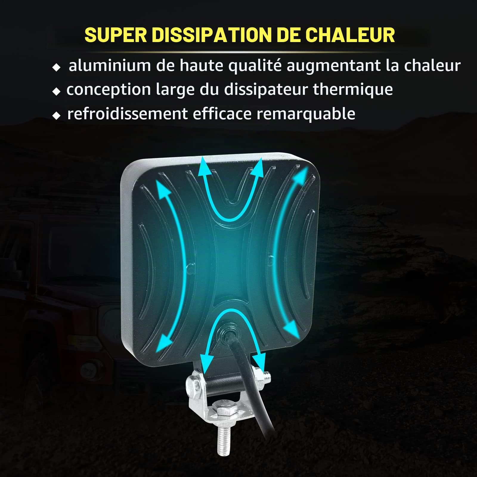 PICAA Phare de Travail LED, 4 PCS 3.3 Pouces Mini 48W Spot Projecteur LED | longue portée, Carré,Feux de Travail, 12V 24V, hors route pour Voiture 4x4 Truck ATV SUV Camion Tracteur Moto